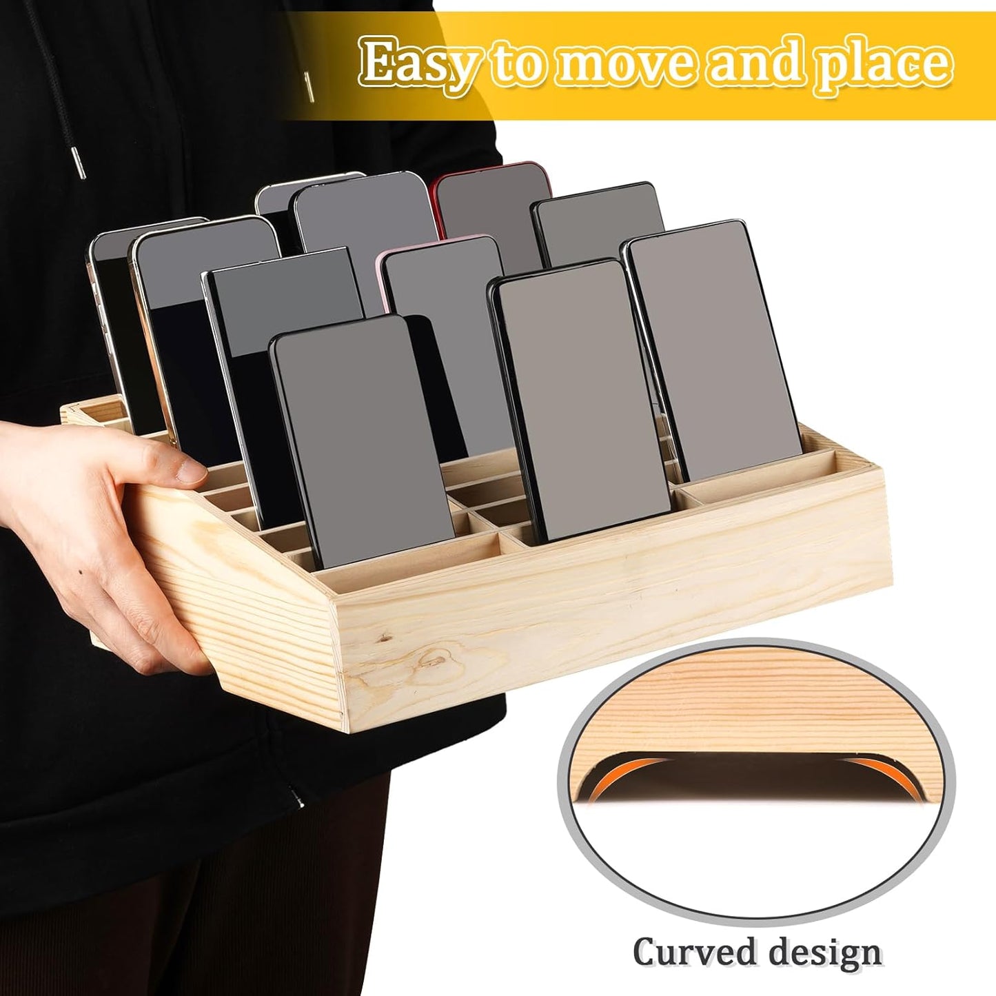 30-Grid Wooden Cell Phone Holder Desktop Organizer Storage Box for Classroom Office (30-Grid)