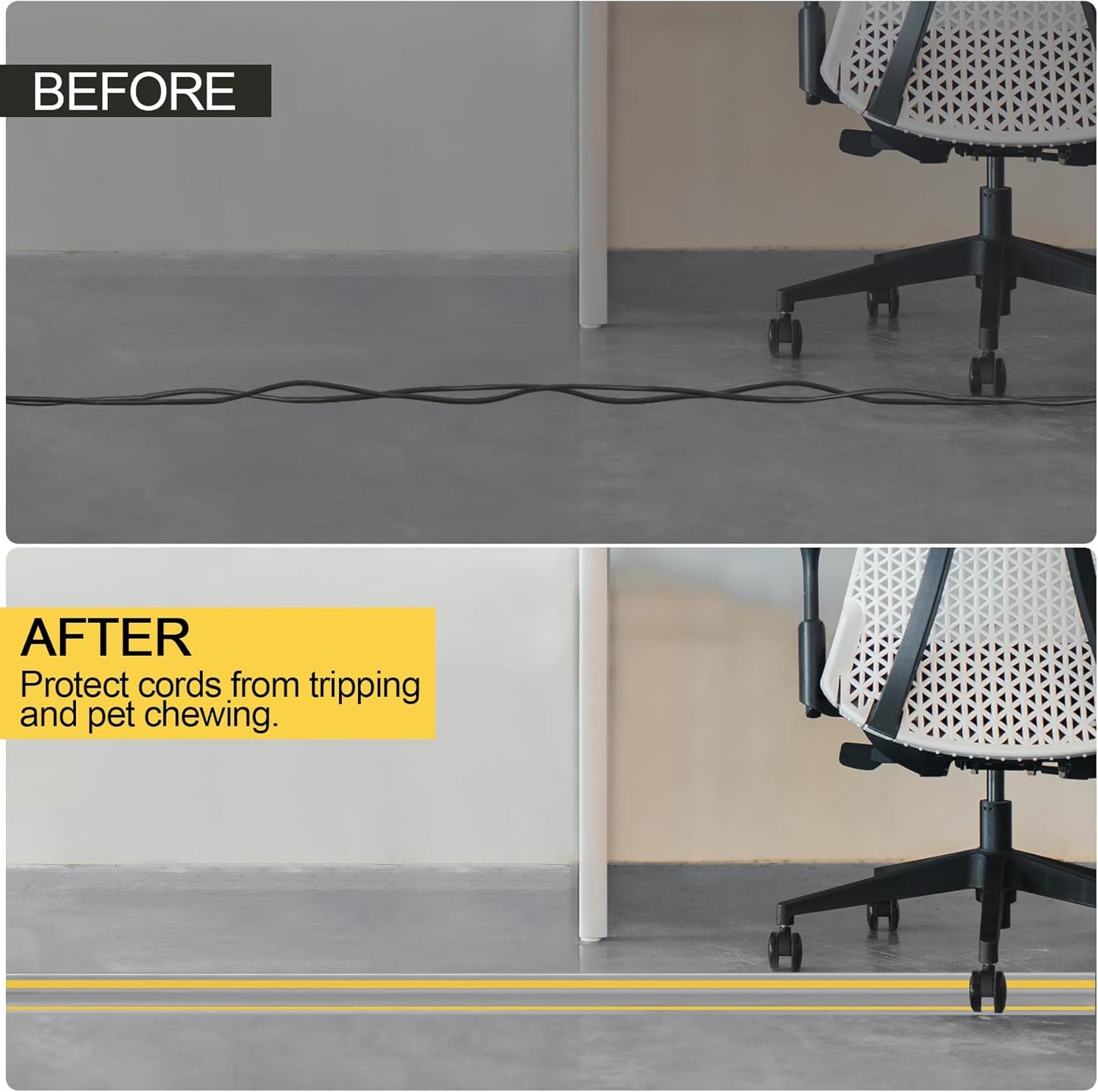 MYFAMIREA 6.5FT Floor Cord Cover Heavy Duty Cable Cover Protector 3 Channels Extension PVC Floor Wire Cover Outdoor Cord Hider Management Cord Cover for Wire on Floor for Home Office Outdoor, Grey