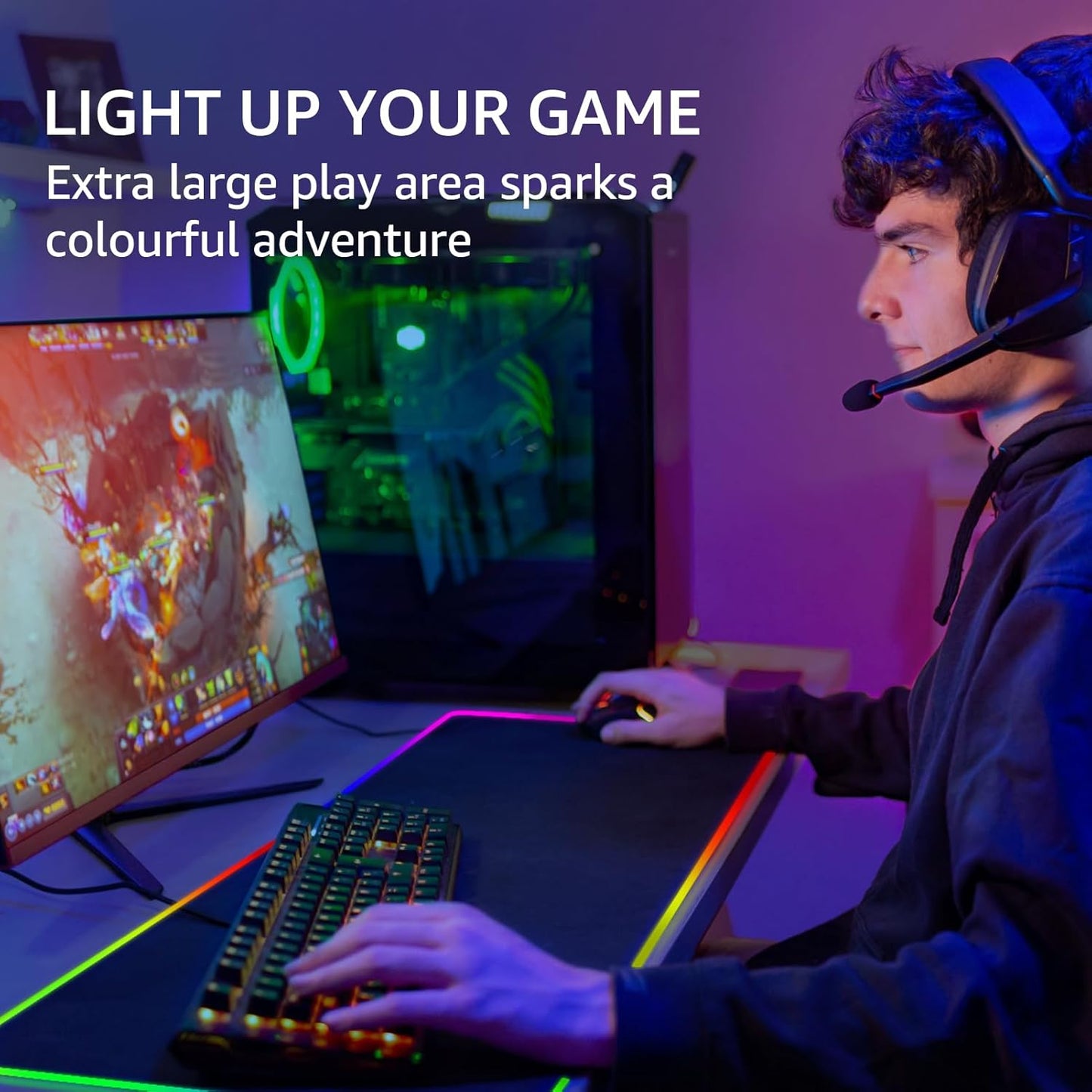 KTRIO RGB Large Gaming Mouse Pad with Stitched Edges, Superior Micro-Weave Cloth, Non-Slip Base, Water Resist Coating, 31.5 x 11.8 in, RGB Black