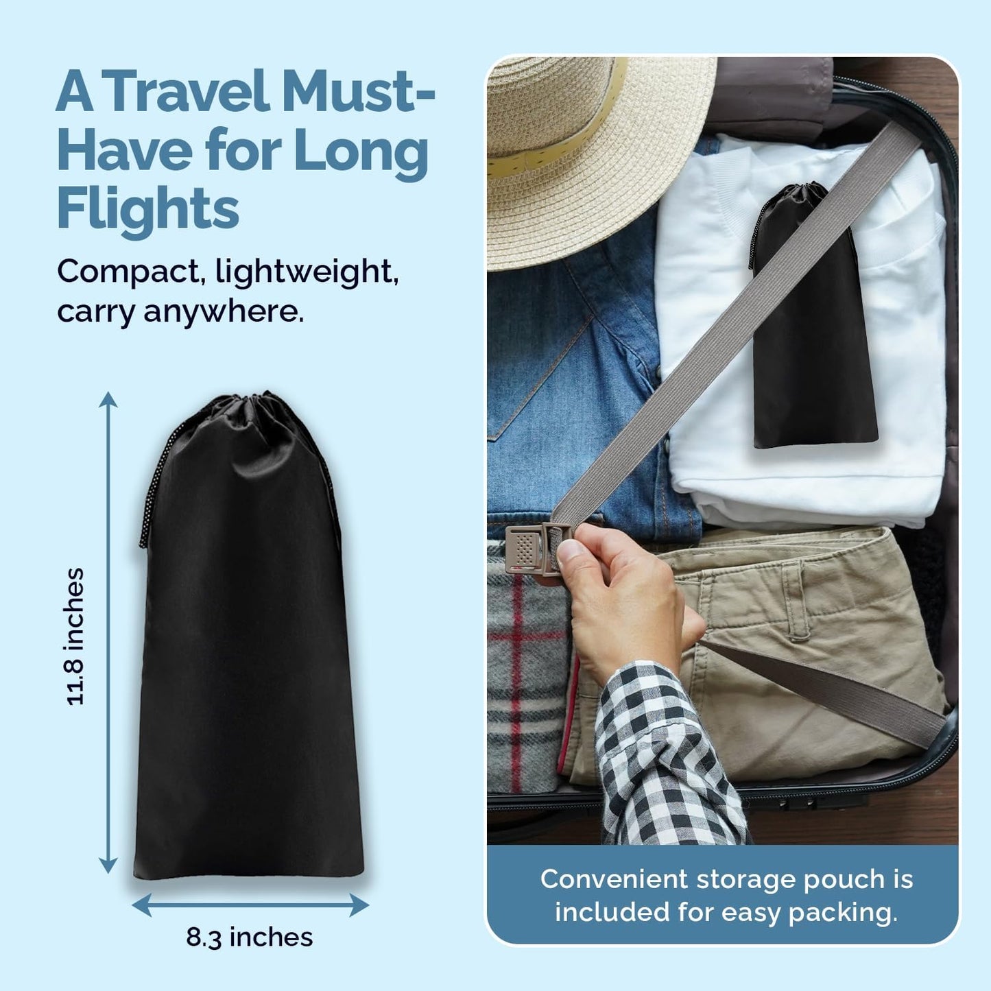 2 Pack No-Collapse Airplane Foot Hammock–Adjustable Foot Hammock for Plane Travel with Thick Bamboo Base, Lightweight Travel Footrest for Office, Flights(Black)