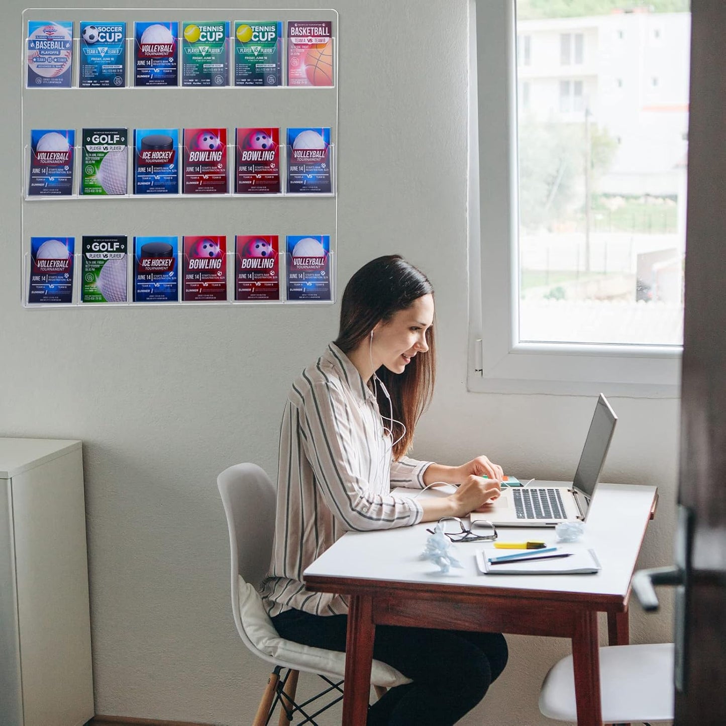 Eersida 2 Pack Acrylic Brochure Pamphlet Holder Wall Mount Clear Brochure Display Holder Plastic Trifold Flyer Rack Literature Storage Rack for Offices Waiting Room (18 Pockets, 25 x 22 Inch)