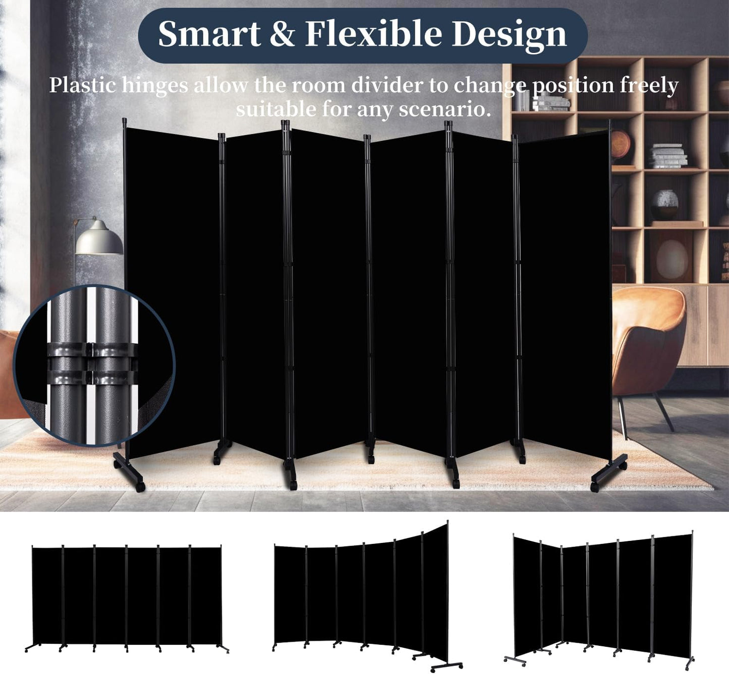 Room Divider Folding Privacy Screens with Lockable Wheels, 132'' Partition Room Dividers Freestanding Room Divider Fabric Panel for Room Separation, Wall Divider for Home Office Bedroom Dorm Decor