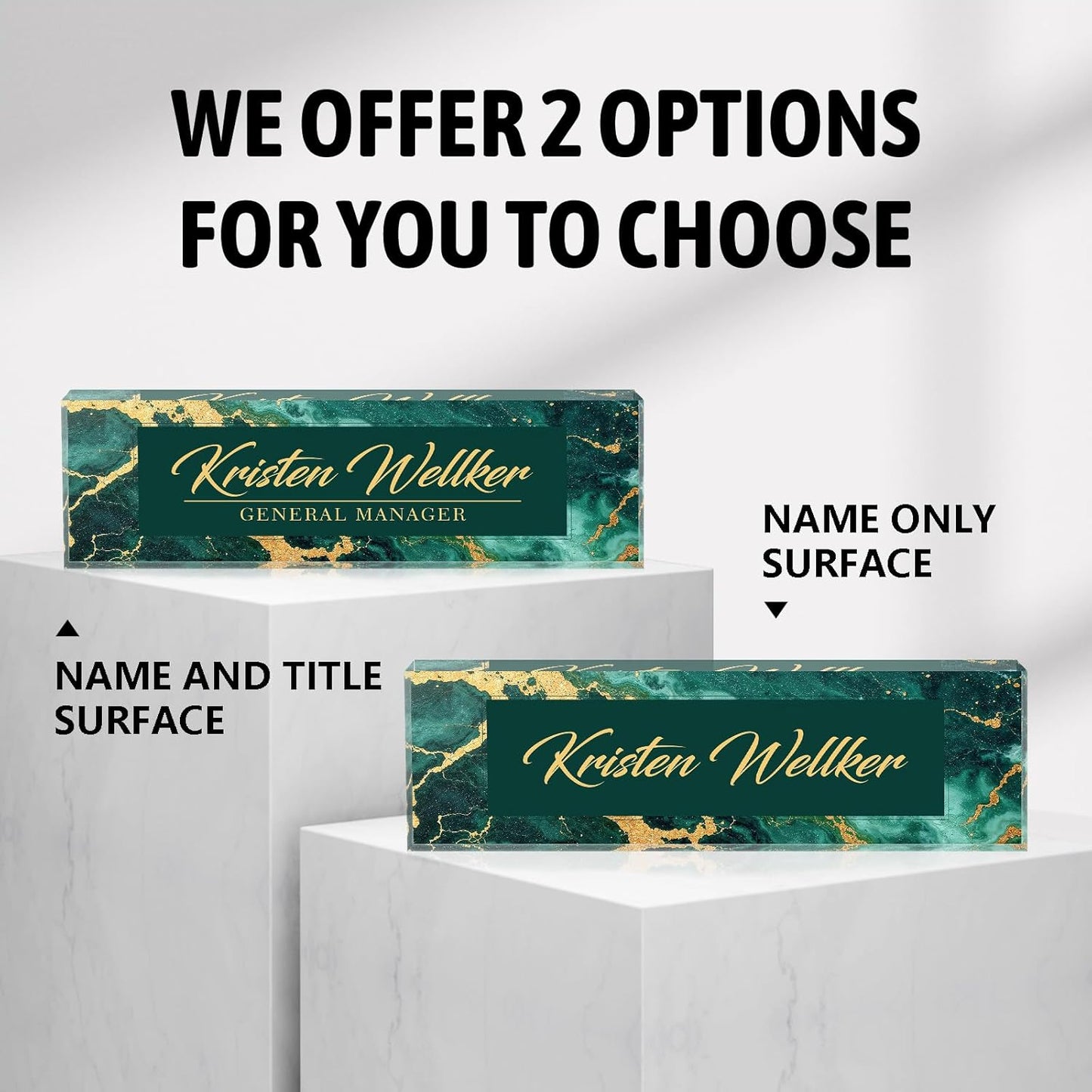 Custom Office Name Plate for Desk, Desk Name Plate Personalized, Personalized Gifts for Women, Appreciation Gifts for Employee Coworkers Boss Teacher, Office Accessories (Green gilding)