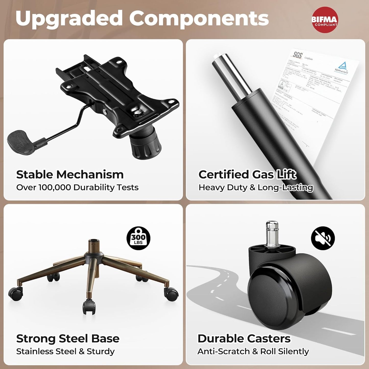 ovios Home Office Chair, Mid-Century Modern Faux PU Leather Chairs with Lumbar Support Comfy Thick Cushion, High Back Ergonomic Swivel Rolling Executive Armchair (Dark Brown, Suede Leather)