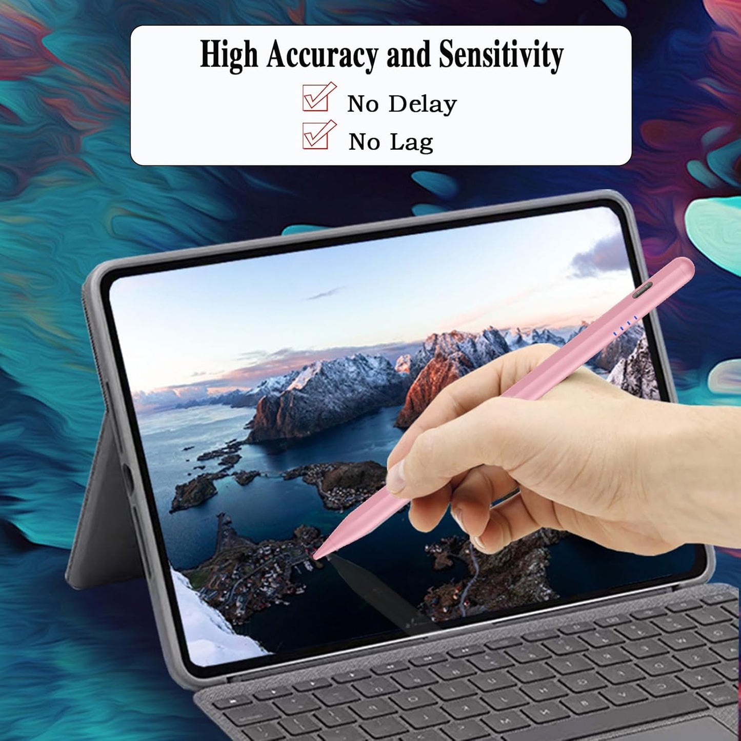 Stylus Pen for Android and iOS Touch Screen Pen,Tablet Pencil with 4 Pom Tip,Magnetic Phone Stylus Compatible with Samsung/Huawei/Lenovo/Mi/Vivo and Other Android Smartphone and Tablet Devices - Pink