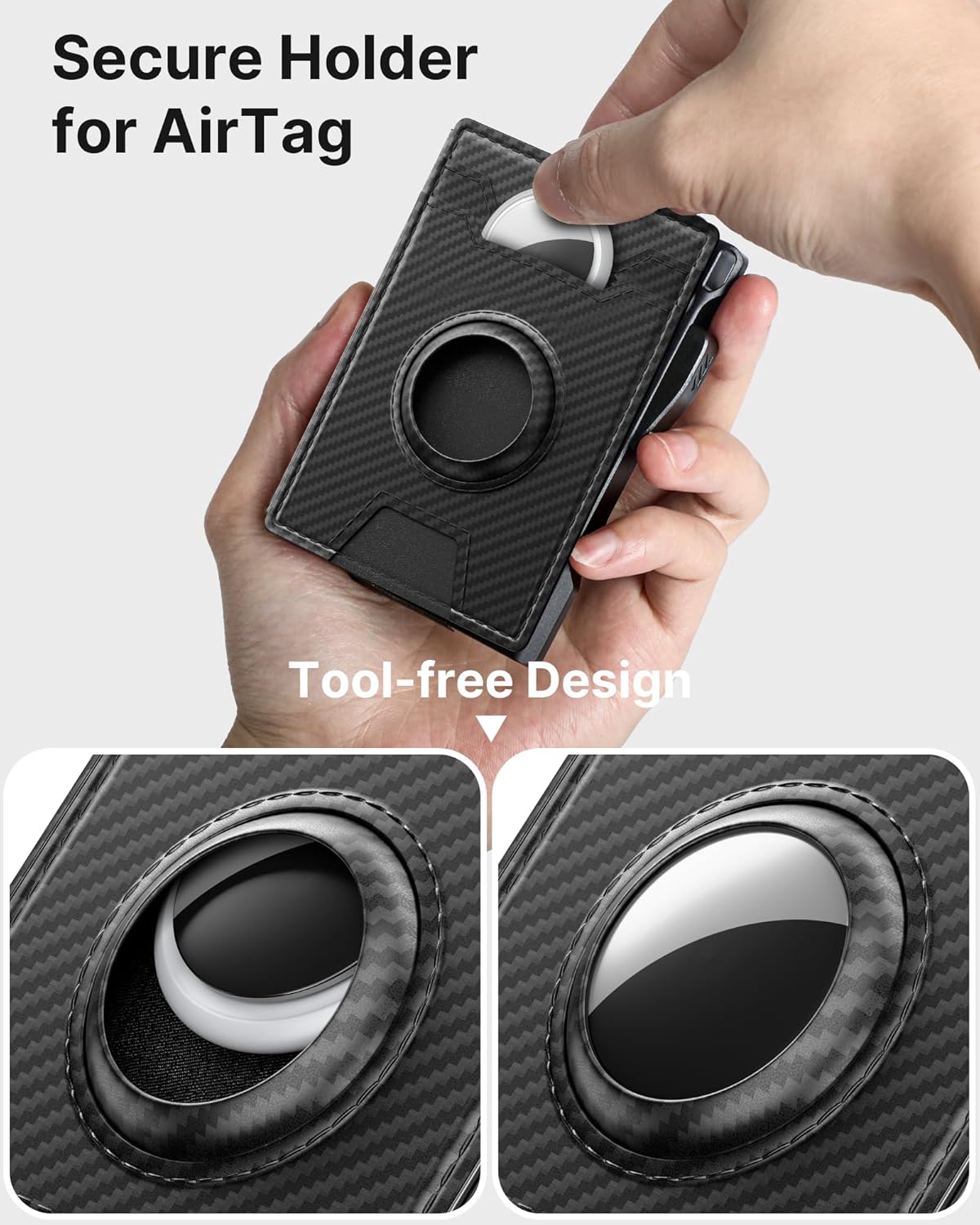 typecase AirTag Wallet for Men: Pop Up Card Case, Secure Holder for Apple Air Tag, Premium Leather, Smart, RFID Blocking, Slim, Minimalist, 13 Cards Capacitiy | ID Window | Money Clip (Carbon Fiber)