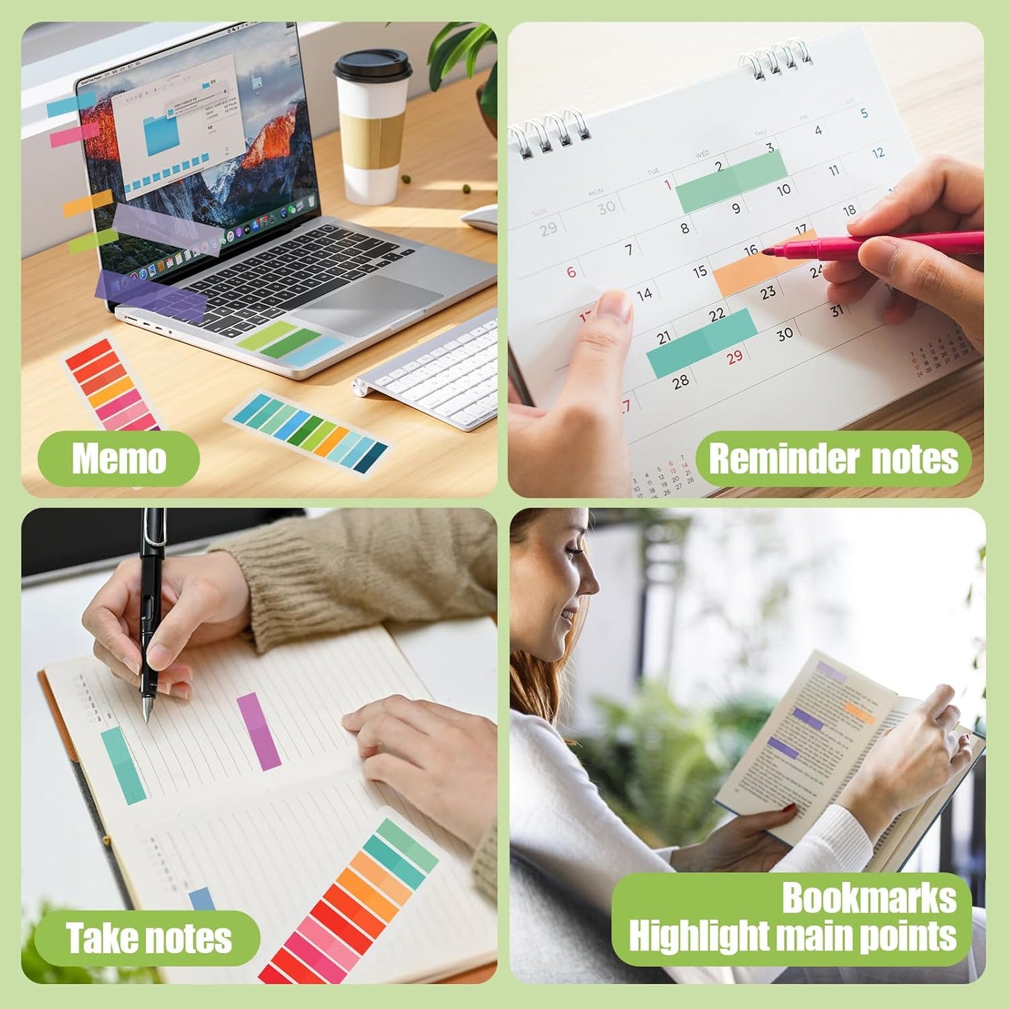 3200pcs Book Tabs for Annotating -Sticky Tabs Clear Sticky Notes Book Annotating Tabs Morandi Page Markers Page Tabs for Notebooks Multi Colored Writable Book Marks for Reading Flags Strip