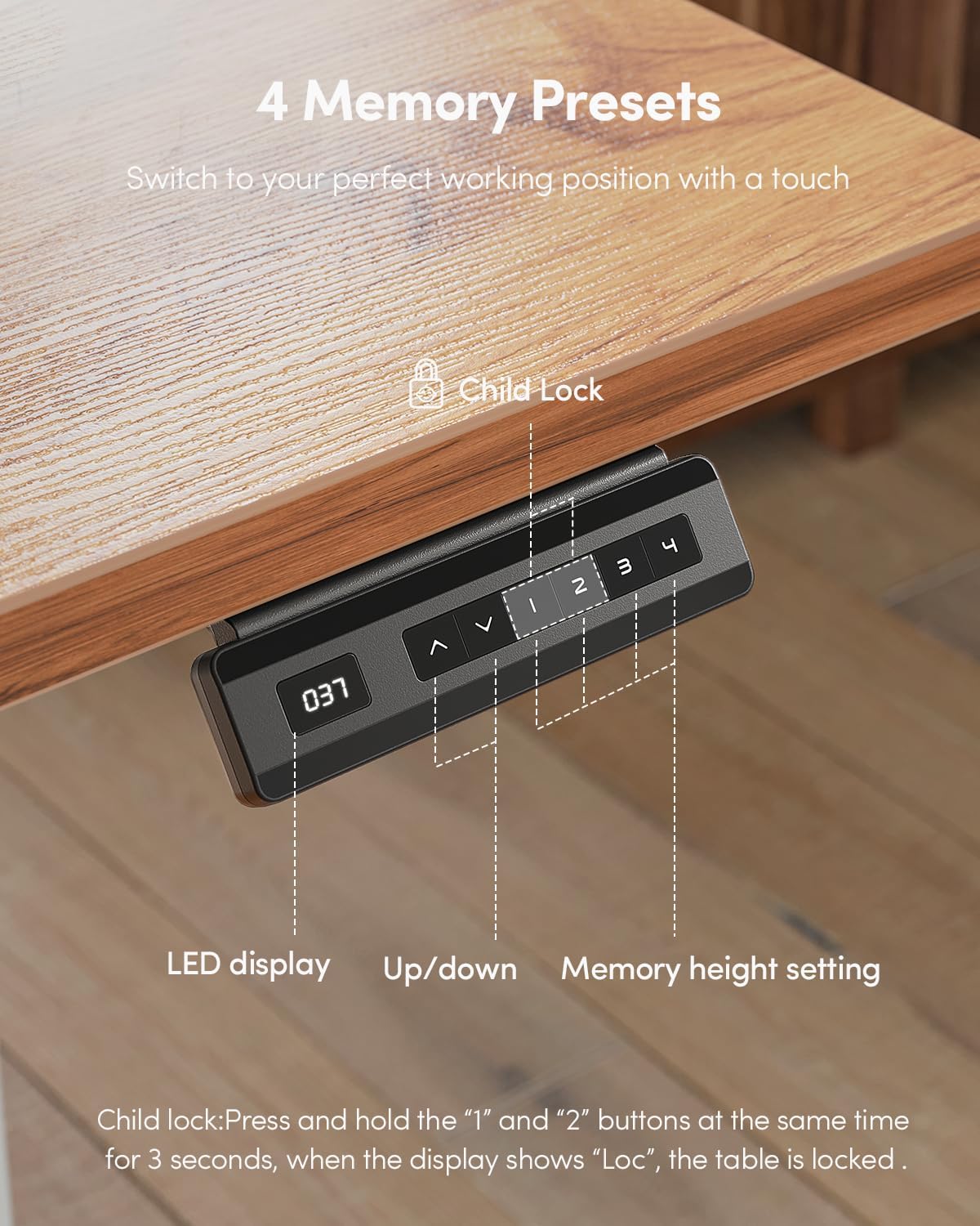 FEZIBO One-Piece Standing Desk Adjustable Height Stand up Home Office Desk, 32x24 Inch Electric Standing Computer Desk, with 4 Memory Presets, Fixable casters, Light Rustic