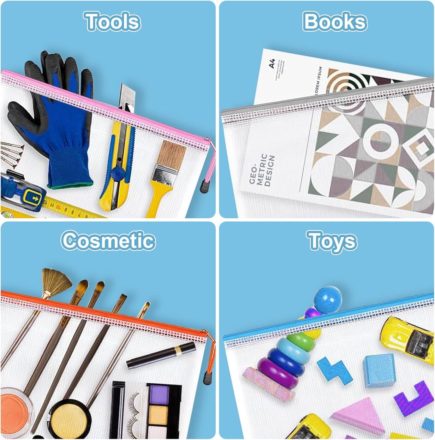 Mesh Zipper Pouch Bags,Zipper Pouches,Mesh Zipper Bags for Organizing,Storage Bags for Office Supplies,Puzzle & Board Game Storage. (A3(10 Pcs)+A4(10 Pcs))