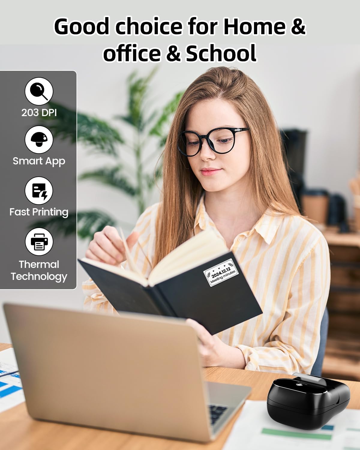 Phomemo Label Maker - M110 Address Label Printer Bluetooth Thermal Printer for Business, Office, School, Home-use, Barcode, Logo, Clothing Labels, with 3 Label Roll, Black