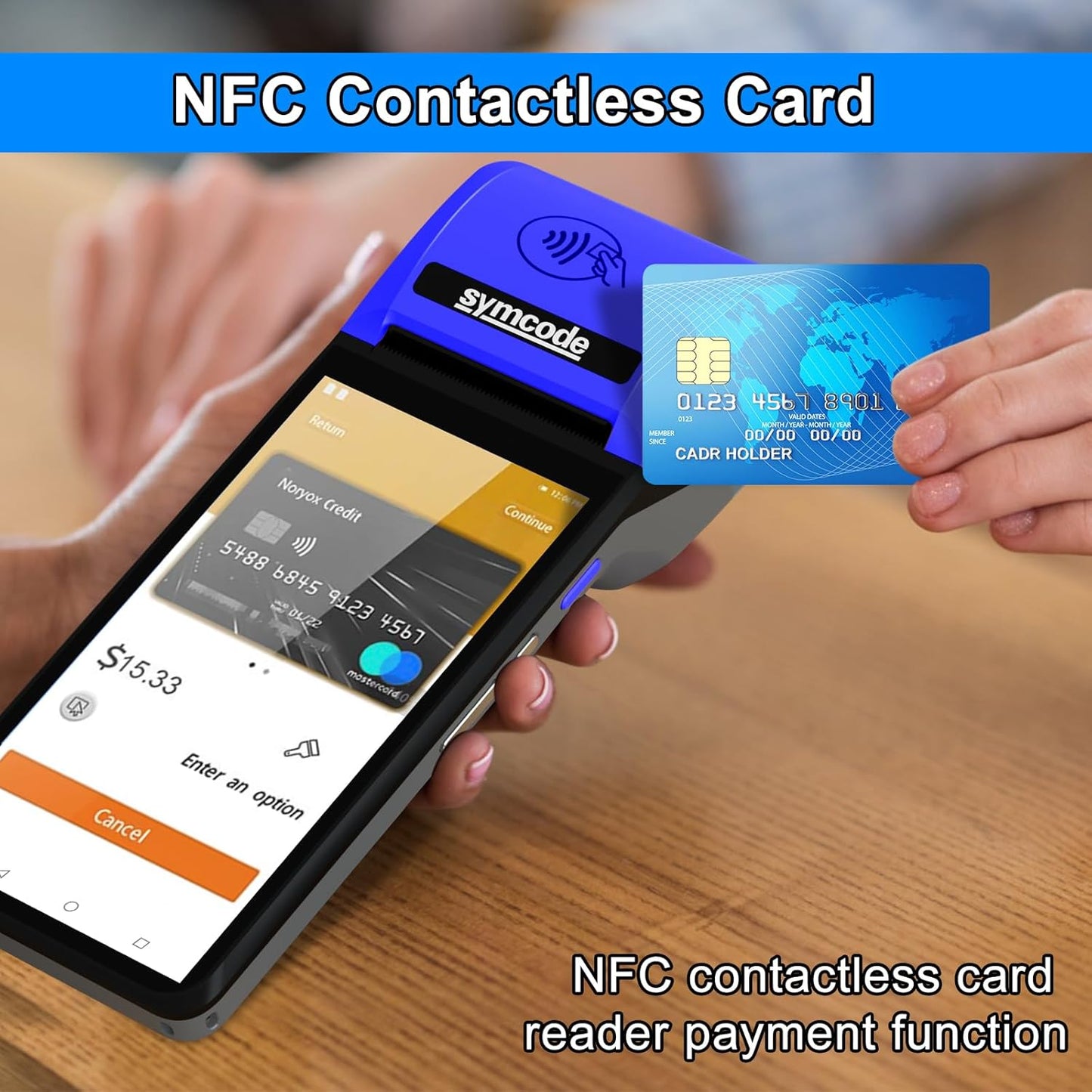 symcode POS PDA Mobile POS Machine Terminal Thermal Receipt Printer 5.99" High Resolution and Clear Touch Screen Handheld PDA Printer Android 8.1 OS Built-in Google Play and NFC