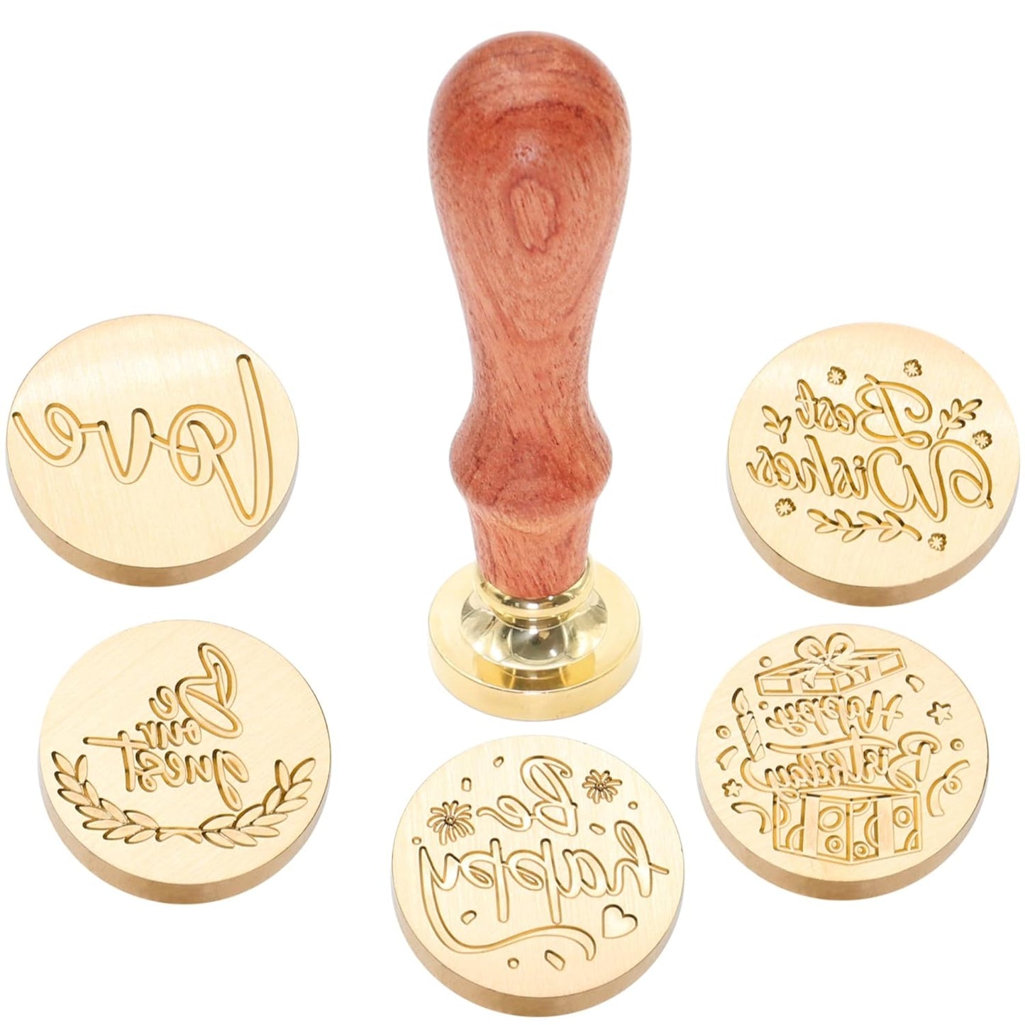 SWANGSA Phrases Wax Seal Stamp Set, Vintage 6 Pcs Sealing Wax Stamp Heads and 1 Wooden Handle for Wedding, Party Invitations, Letters, Envelopes, Christmas