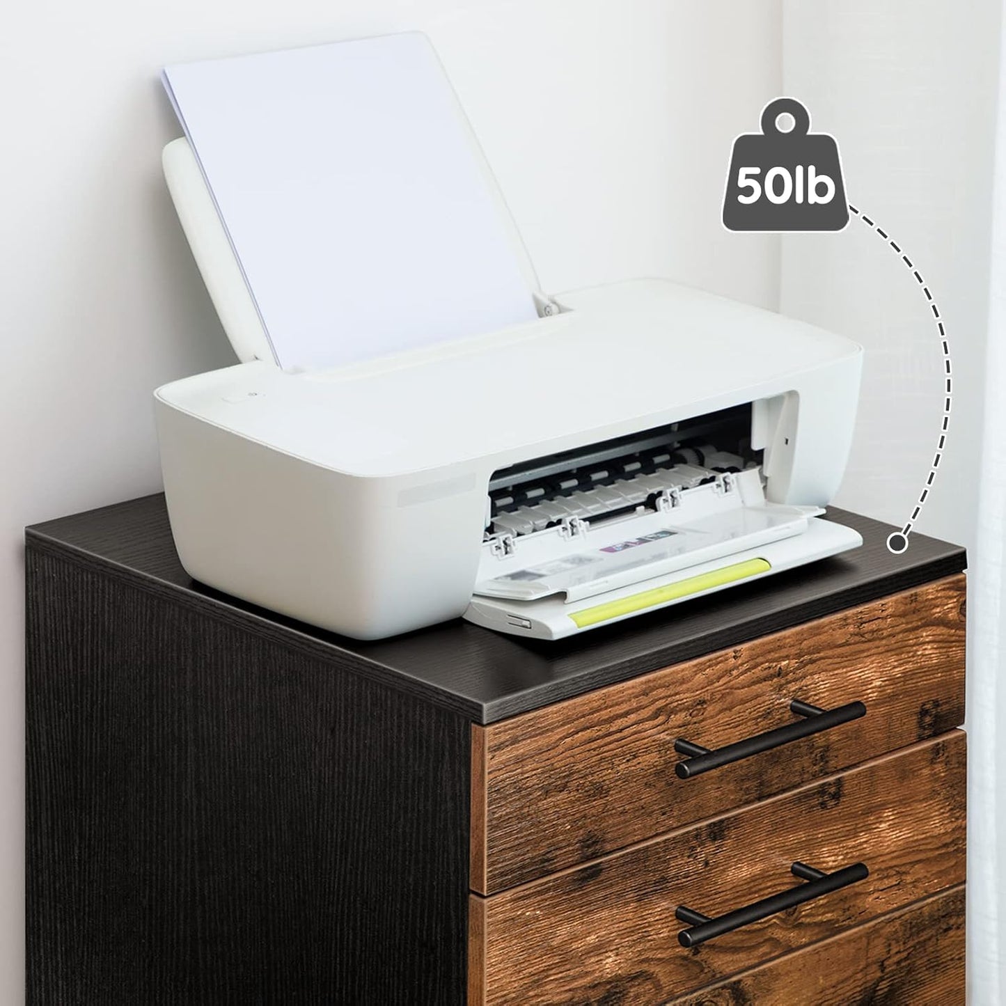 HOOBRO 5-Drawer File Cabinet, Office Filing Cabinet with Drawers, Wooden Mobile Storage Cabinet with Wheels, for Makeup, Home Office, Easy Assembly, Rustic Brown BF05WJ01G1