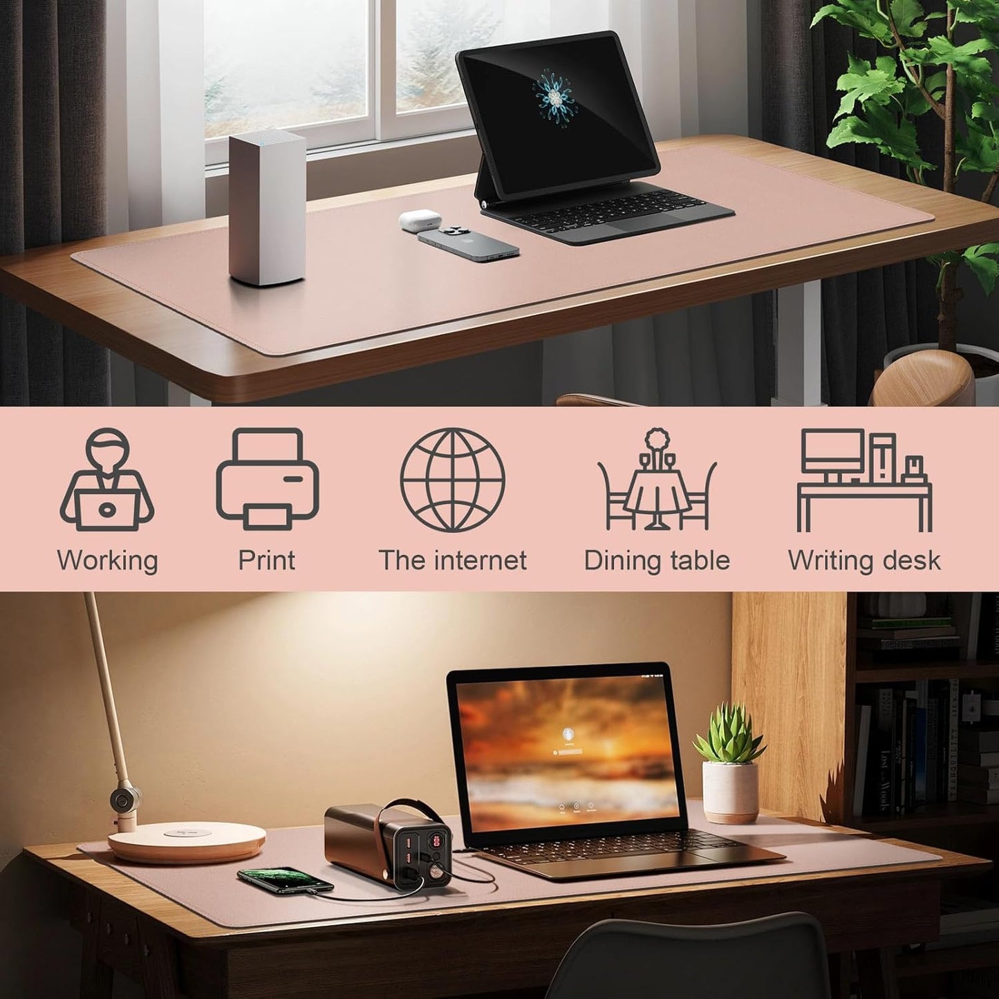 DAWNTREES Desk Mat Protector,PU Leather Desk Pad,Non Slip, Large Mouse Pad and Keyboard Mat, Waterproof Writing Pad for Office and Home (Pink,39.4''x19.7'')