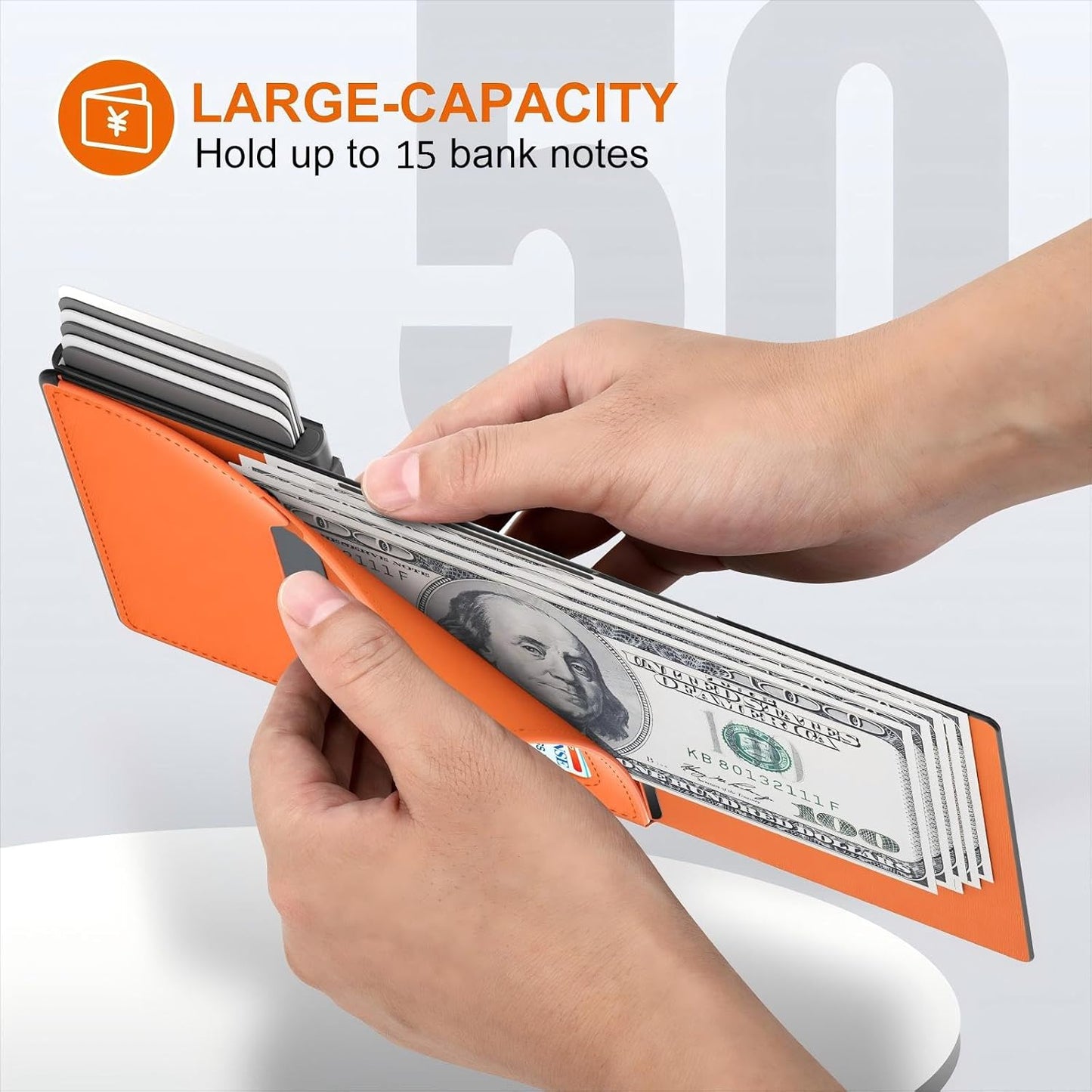 Mens Wallet Card Holder, Slim Wallet for Men, Premium Flexible Leather, Smart Front Pocket Wallet, Aluminum Pop up Case, RFID Blocking, Minimalist, 9-14 Card Capacity | ID Window | Cash Slot