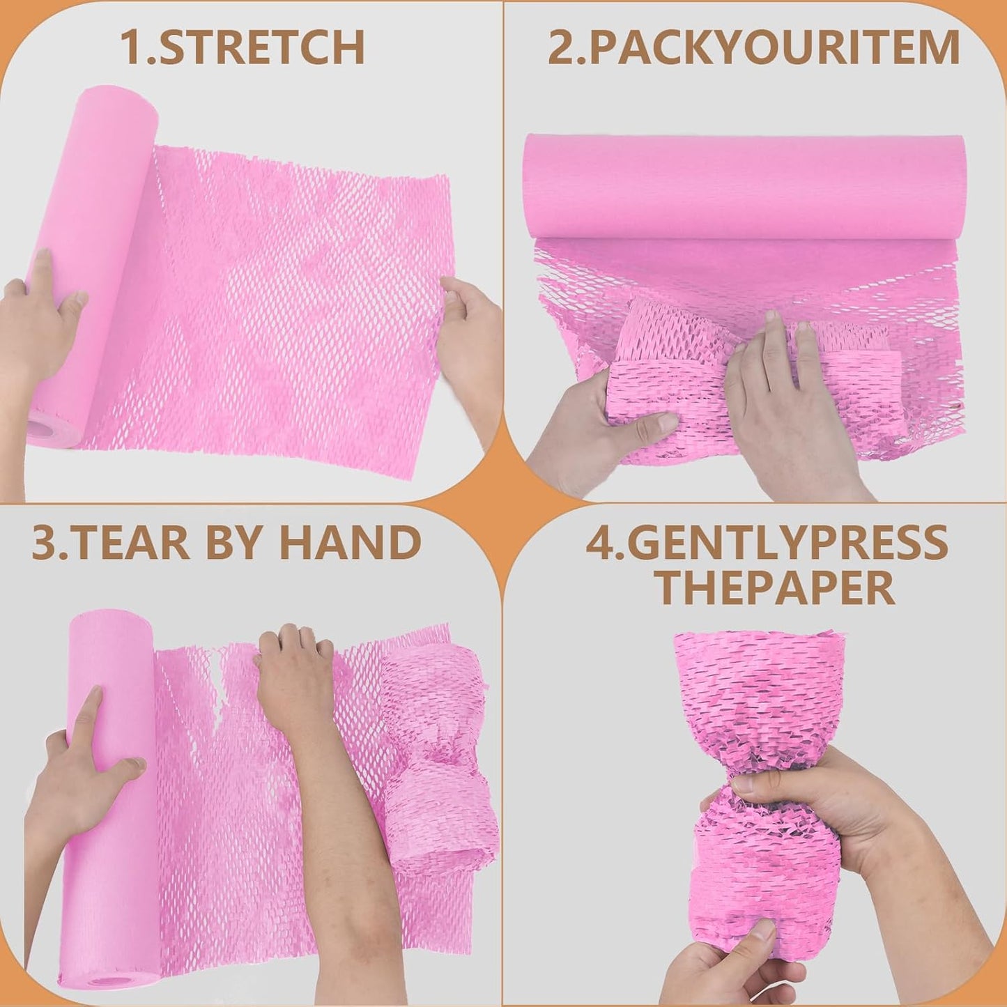 Honeycomb Packing Paper, 12" x 200' Packing Paper Substitute Alternative for Bubble Cushioning Wrap for Moving Shipping Packaging, Recyclable Moving Supplies Bubble Packing Wrap Roll-Pink