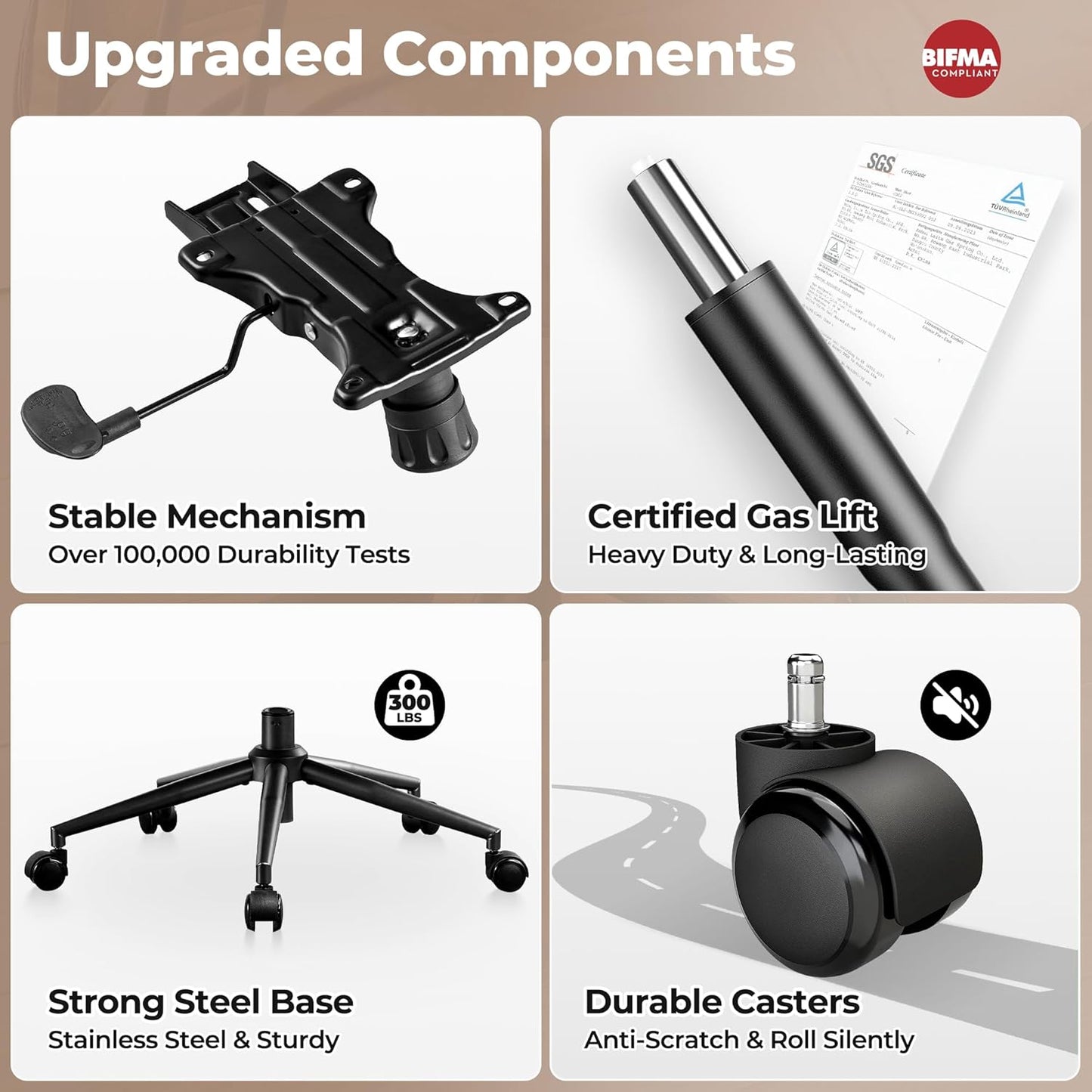 ovios Ergonomic Home Office Chair, Mid-Century Modern Faux Leather Chairs with Thickened Cushions, Comfy High Back Swivel Rolling Executive Computer Armchair (Dark Brown, PU Leather)