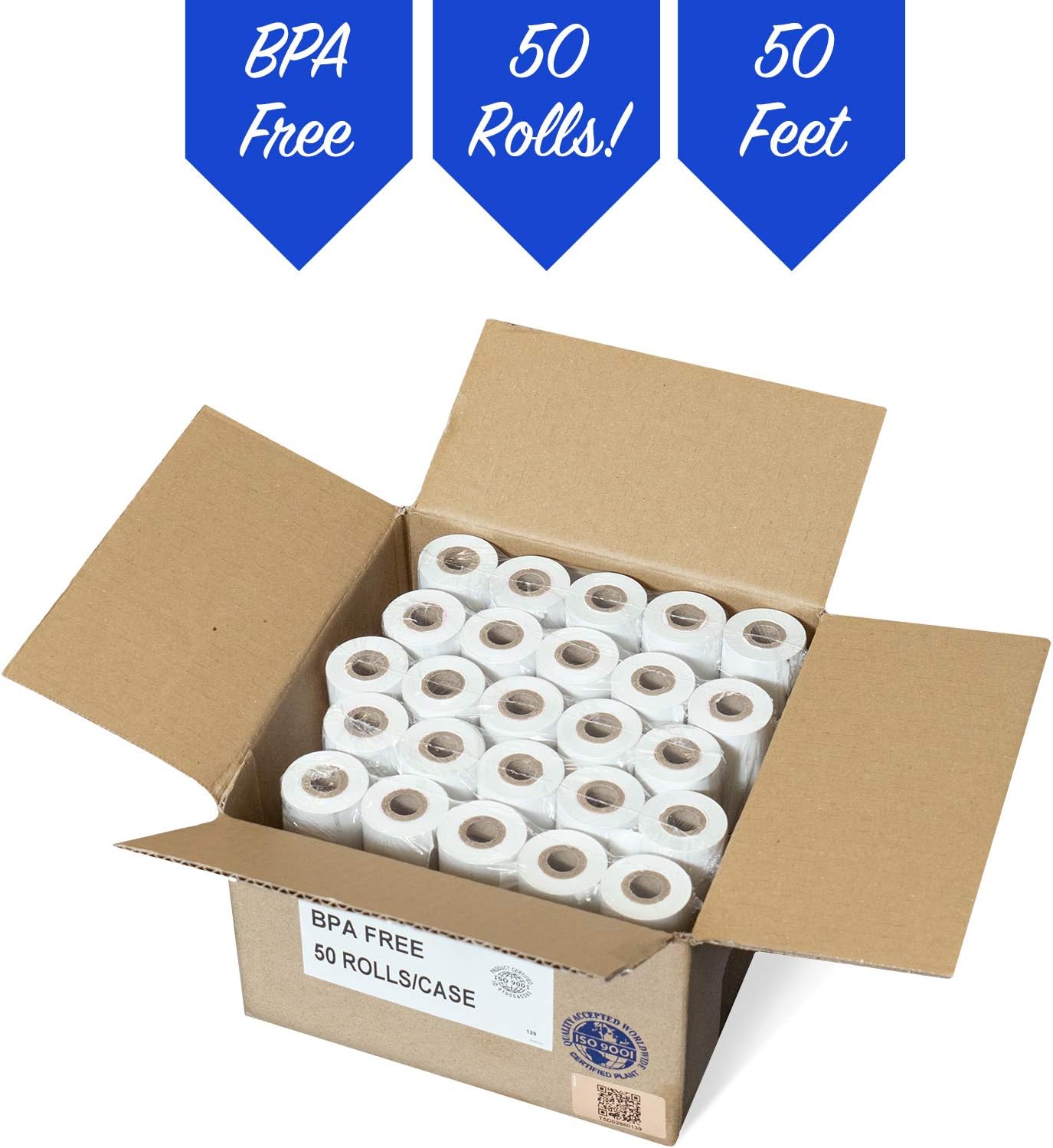 2-1/4 X 50 Thermal Paper Verifone Vx520 Ingenico ICT220 ICT250 FD400, 50 BPA Free Rolls by Rollxy