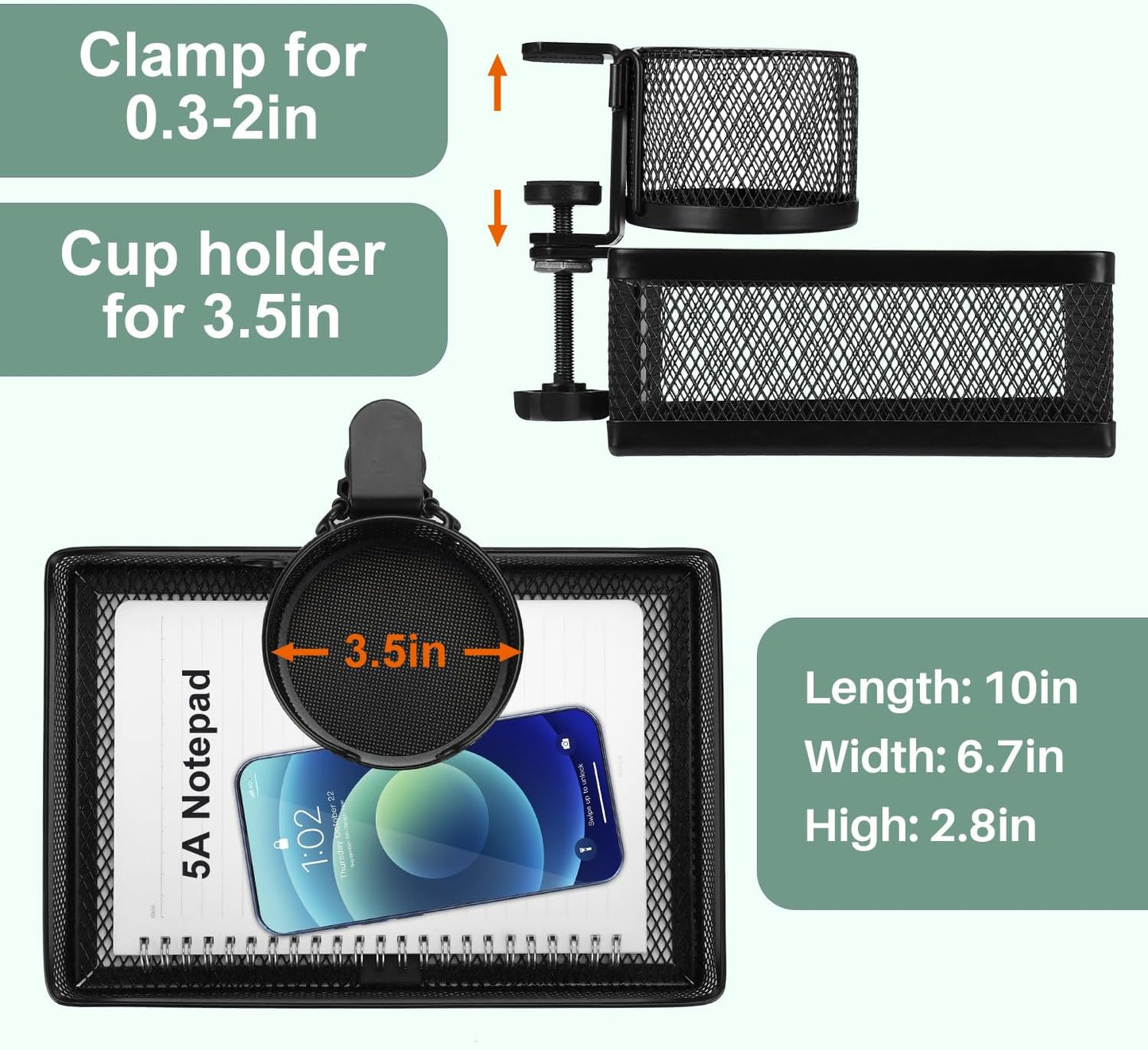 ROSYLINE 360°rotation under desk drawer, Drawer Under Desk Storage Organizer, Rotary Desk Storage Organizer with Cup Holder, Clamp Drawer Basket, sturdy and durable (black)