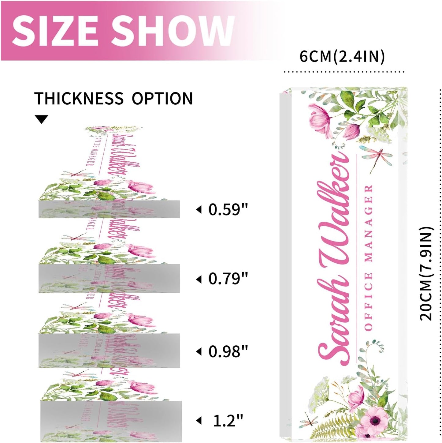 Name Plate for Desk, Desk Name Plate Personalized, Office Decor for Women Men, Acrylic Desktop Accessories, Office Appreciation Gifts for Boss Social Workers Nurse Teacher Employee (Pink/Cyan)