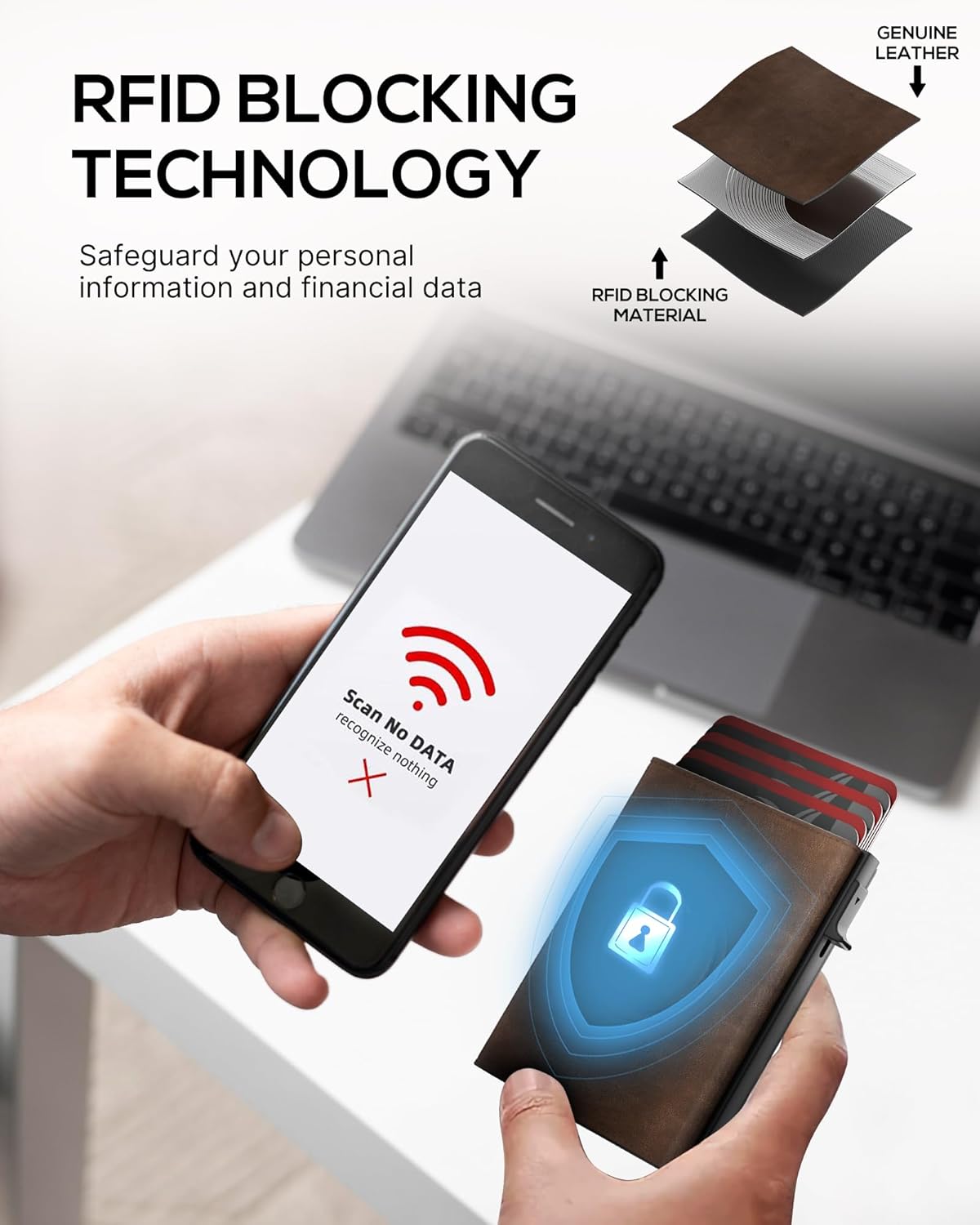 Mens Wallet with AirTag Holder: Smart Wallet Compatible with Apple AirTag, Pop Up Card Case, Top Grain Leather, RFID Blocking, Slim, Minimalist, 9-14 Card Capacity | ID Window | Cash Slot (Brown)