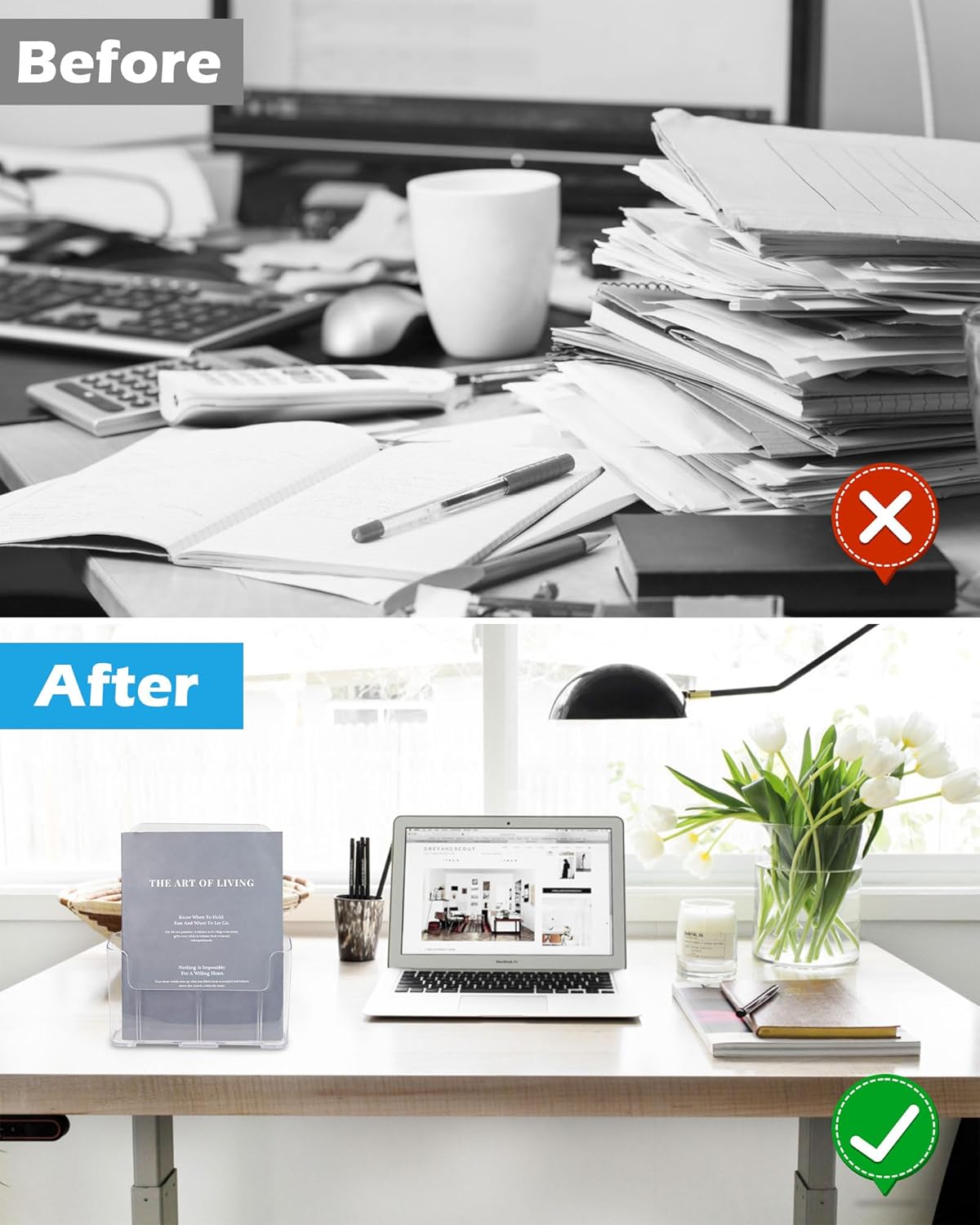 Acrylic Brochure Holder, 4 Packs Brochure Holder 8.5 x 11, Flyer Holder for Business, Clear Brochure Display Stand for Pamphlet Paper Literature Document Magazine Menu, Table Desk Wall Mount