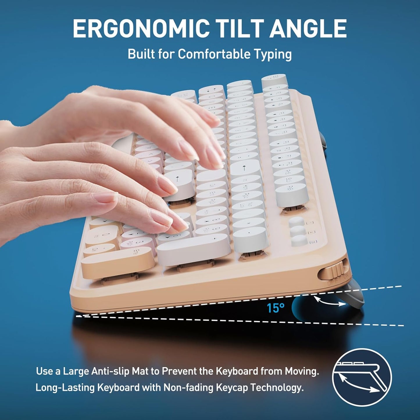 Wireless Keyboard and Mouse Combo, 105 Round Keys Full-Size Cute Colorful Pink Cordless Keyboard and Mouse with Retro Typewriter for PC/Mac/Laptop/Tablet/Computer/Windows Pink