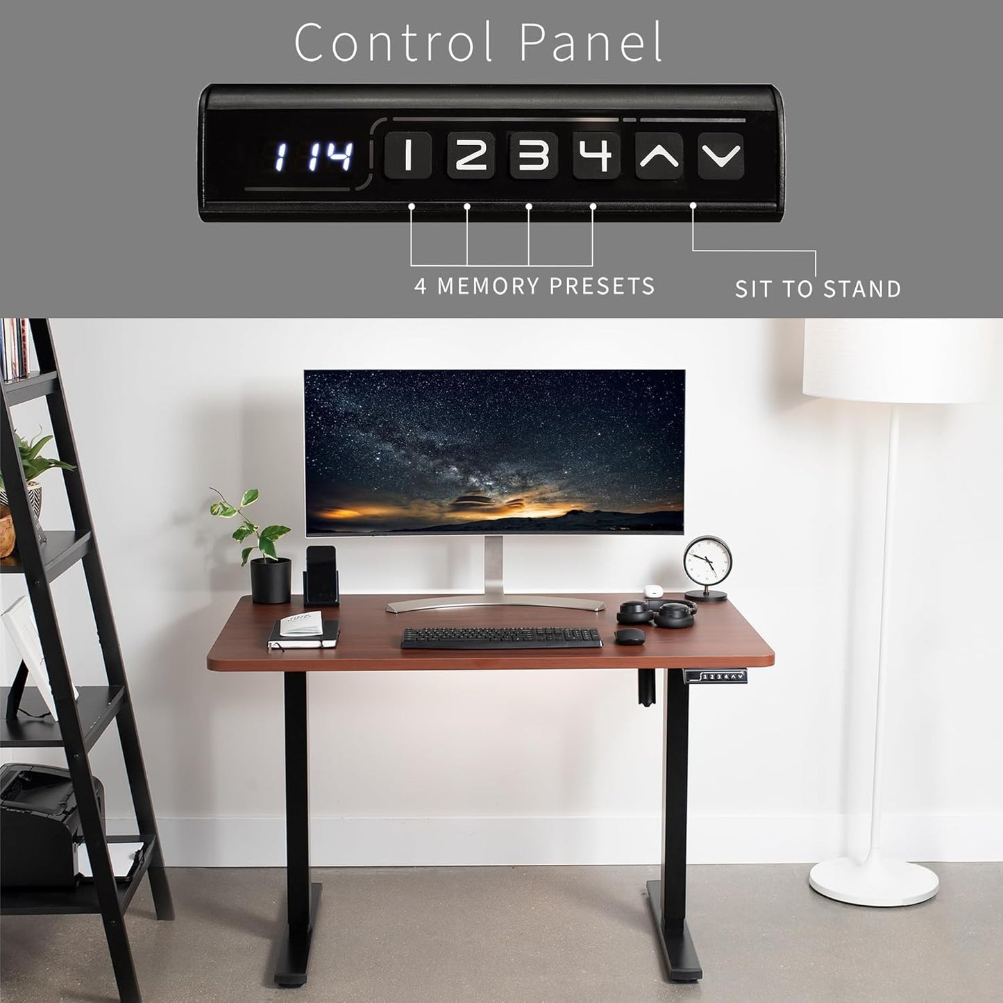 VIVO Electric 48 x 30 in Standing Desk, Memory Height Adjustment, 1B Series, One-Piece Dark Walnut Top, Black Frame, DESK-KIT-1B5D