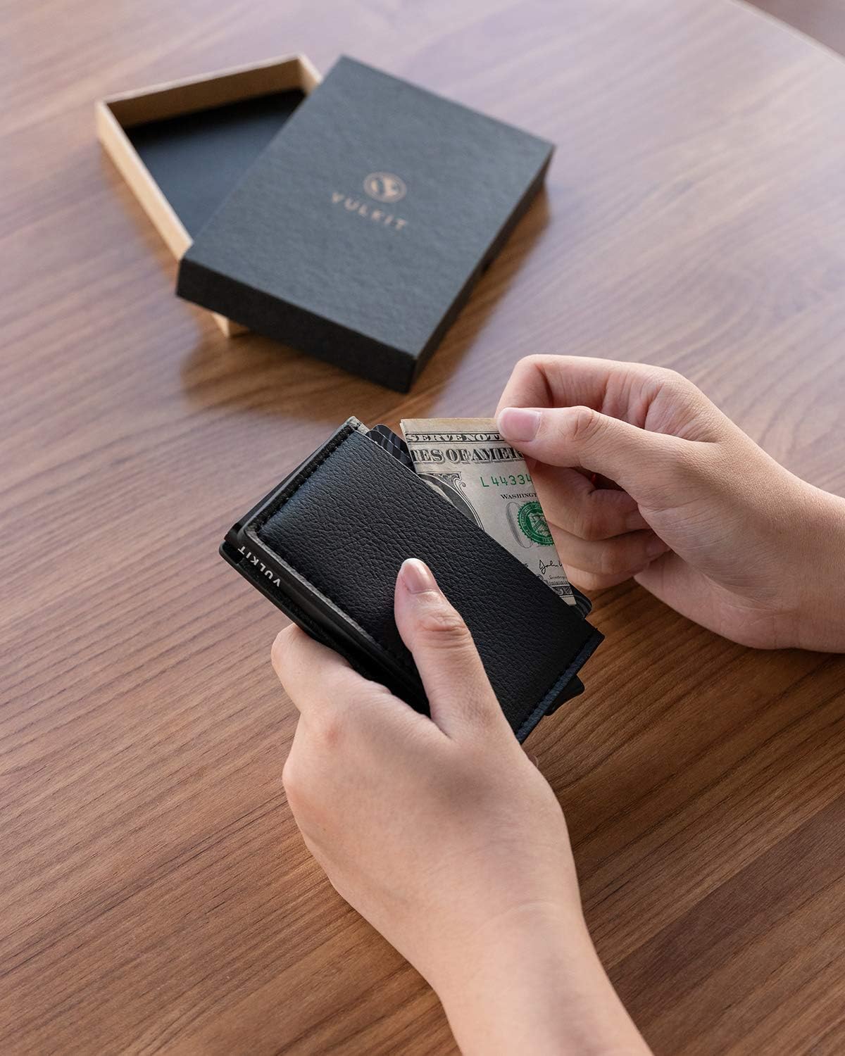 VULKIT Credit Card Holder RFID Blocking Leather Automatic Pop Up Wallet Aluminum Slim Pocket Business Card Case