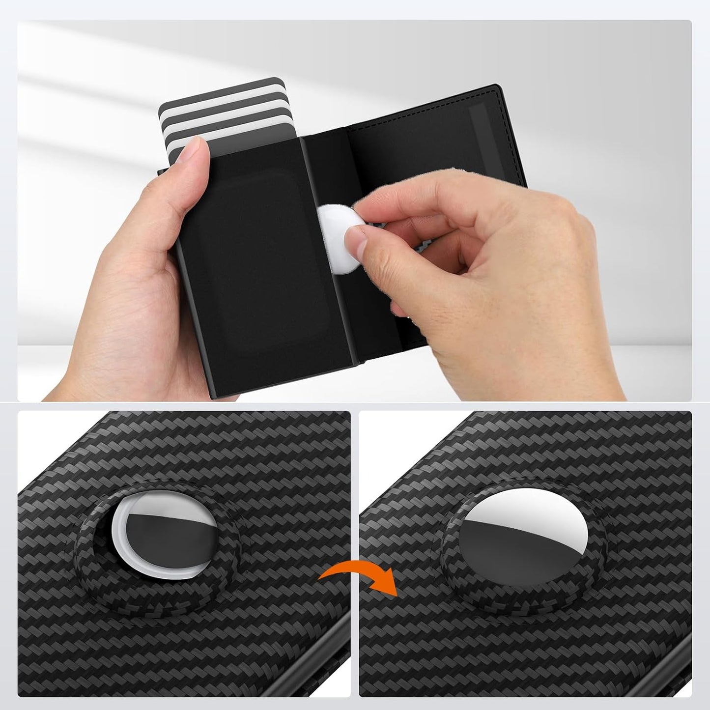 Mens Wallet Card Holder for AirTag - Genuine Leather Smart Wallet for Men Compatible with Apple Air Tag, RFID Blocking, Slim, Minimalist, 9-14 Card Capacity | ID Window | Cash Slot