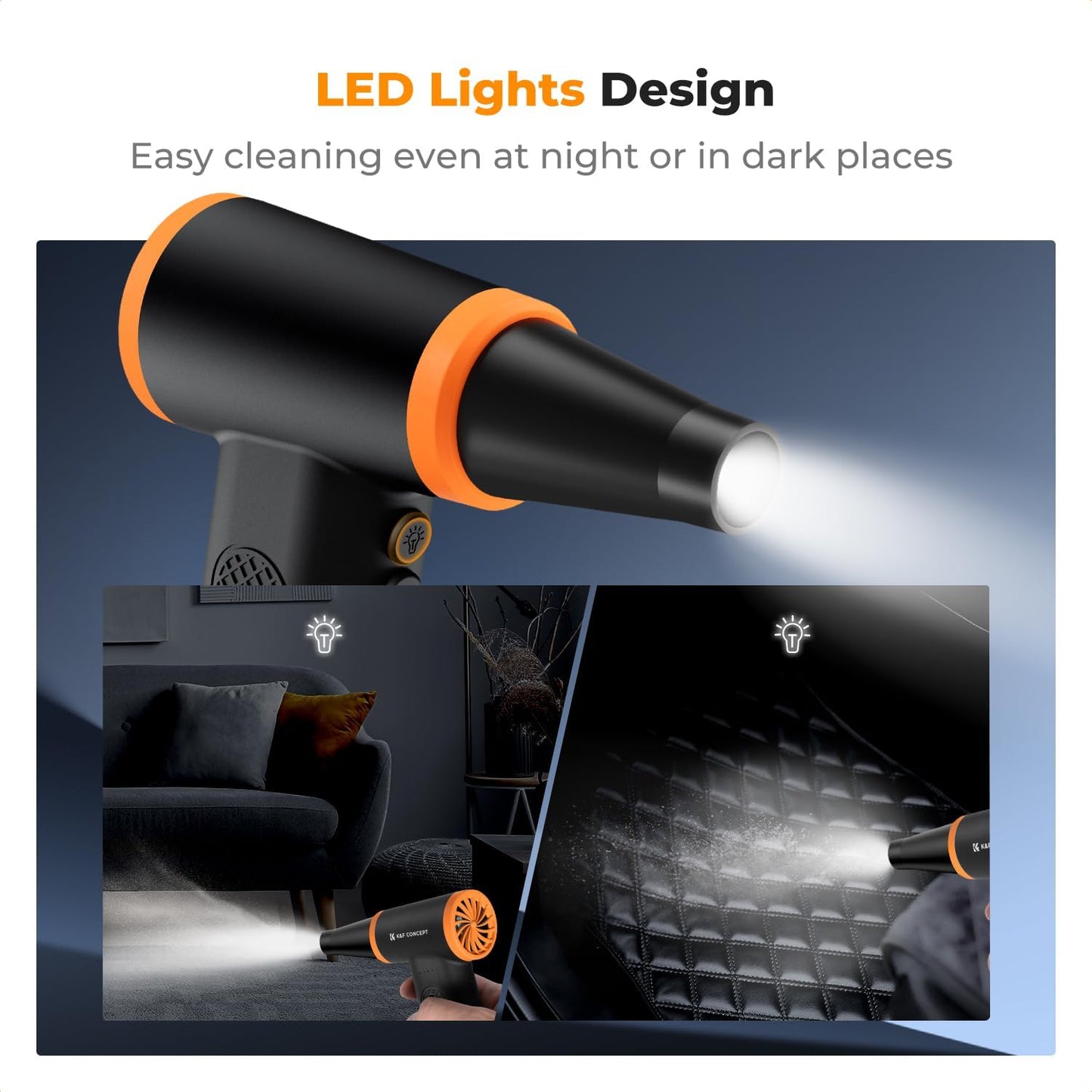 K&F CONCEPT Brushless Compressed Air Duster, 3 Gear Adjustable, 120000 RPM Super Power,Rechargeable&Portable, with Fast Charging, for Deep Computer Clean, Keyboard, Car Dry, Home