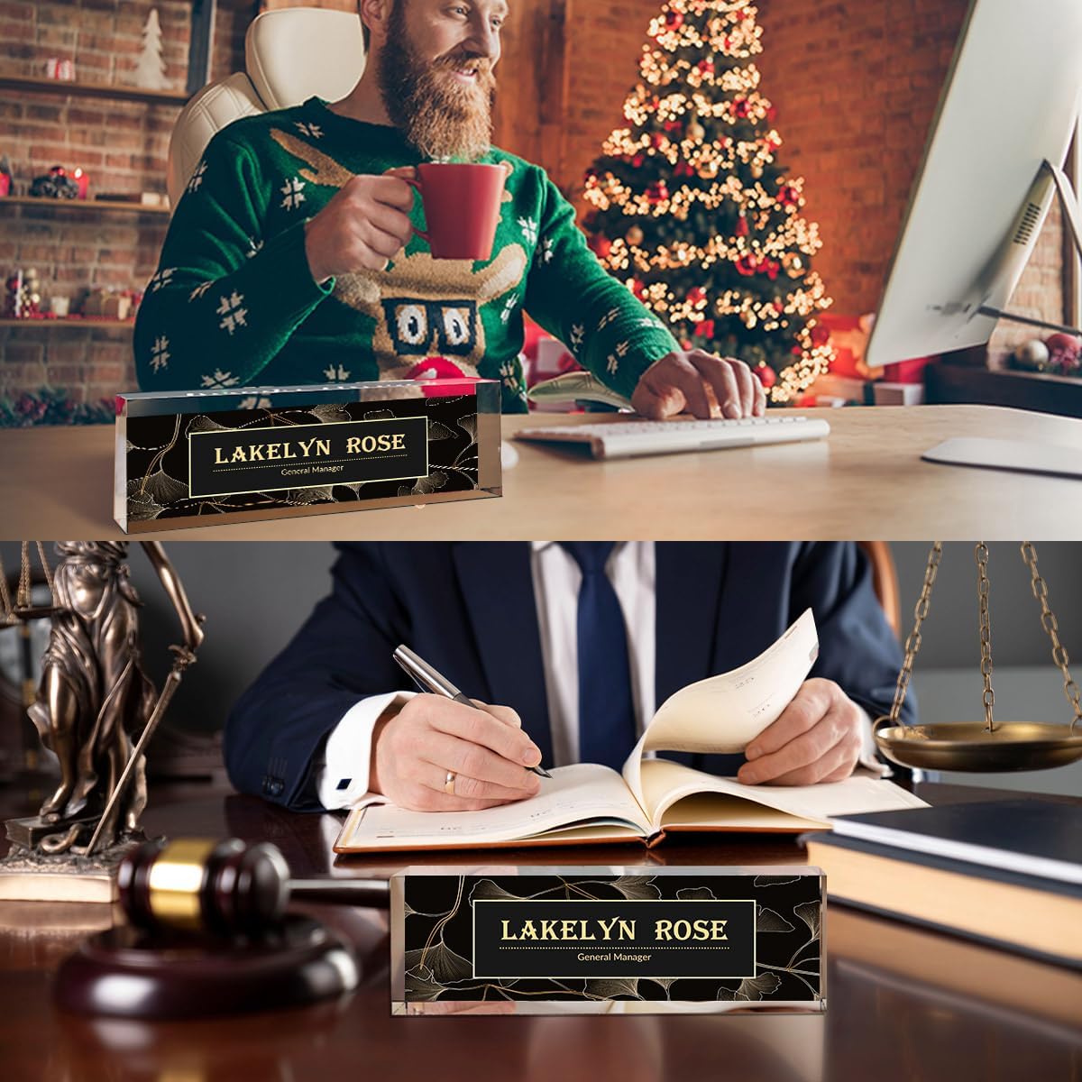 Desk Name Plate Personalized | Office Desk Accessories | Produced in USA | Office Desk Accessories| Name Plate for Desk | Ships Next Day…, Golden Leaf