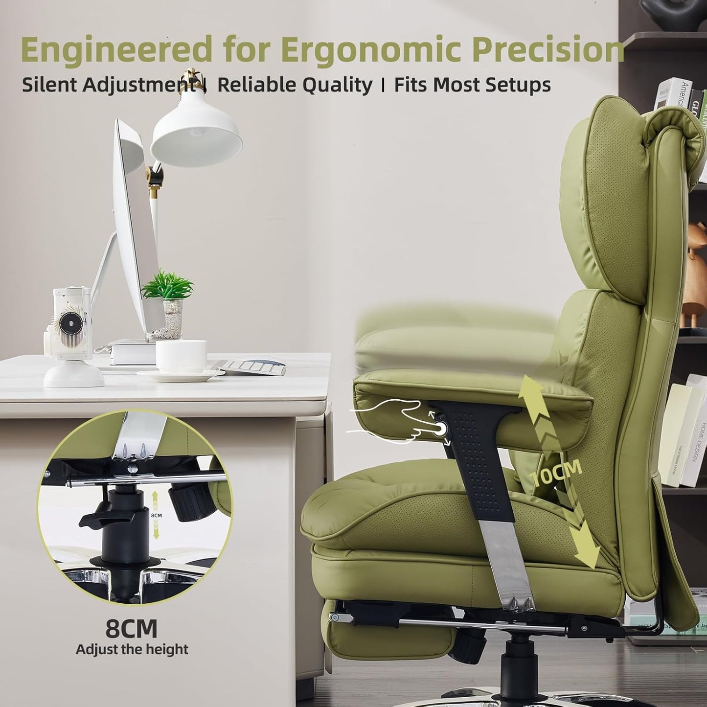 Efomao Big and Tall Office Chair with Footrest – High Back Computer Chair with Adjustable Armrests,Executive Office Chair with Wide Seat, Modern Desk Chair for Home Office, Gaming, or Study, Green