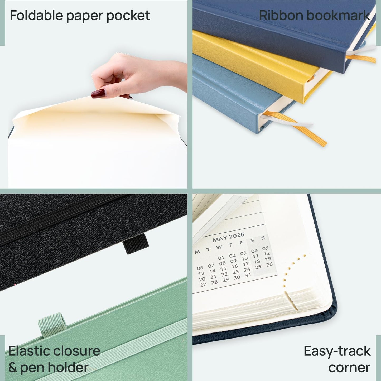 POPRUN 2025-2026 Daily Planner One Page Per Day (Large - 8.25'' x 12'') - Academic Calendar (July 2025 - June 2026), 2025 Day Appointment Book with Monthly Tabs, Hardcover - Midnight Green