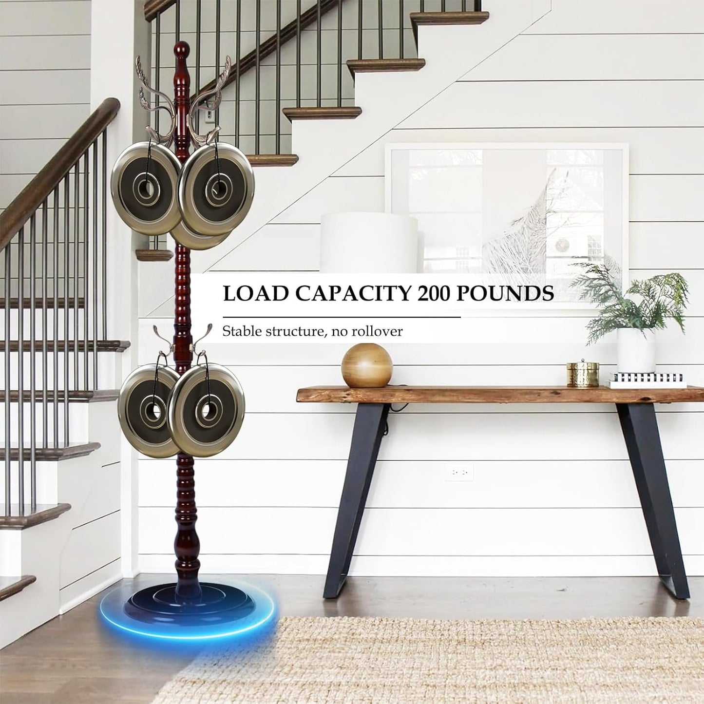 Wood Coat Rack Freestanding, Natural Coats Tree Stand with 14 Metal Hooks, 73" Sturdy and Easy Assembly Coat Rack Stand for Entryway, Hallway, Bedroom, Bags, Hats (Heavy-duty Disc Base, Metal Hook)