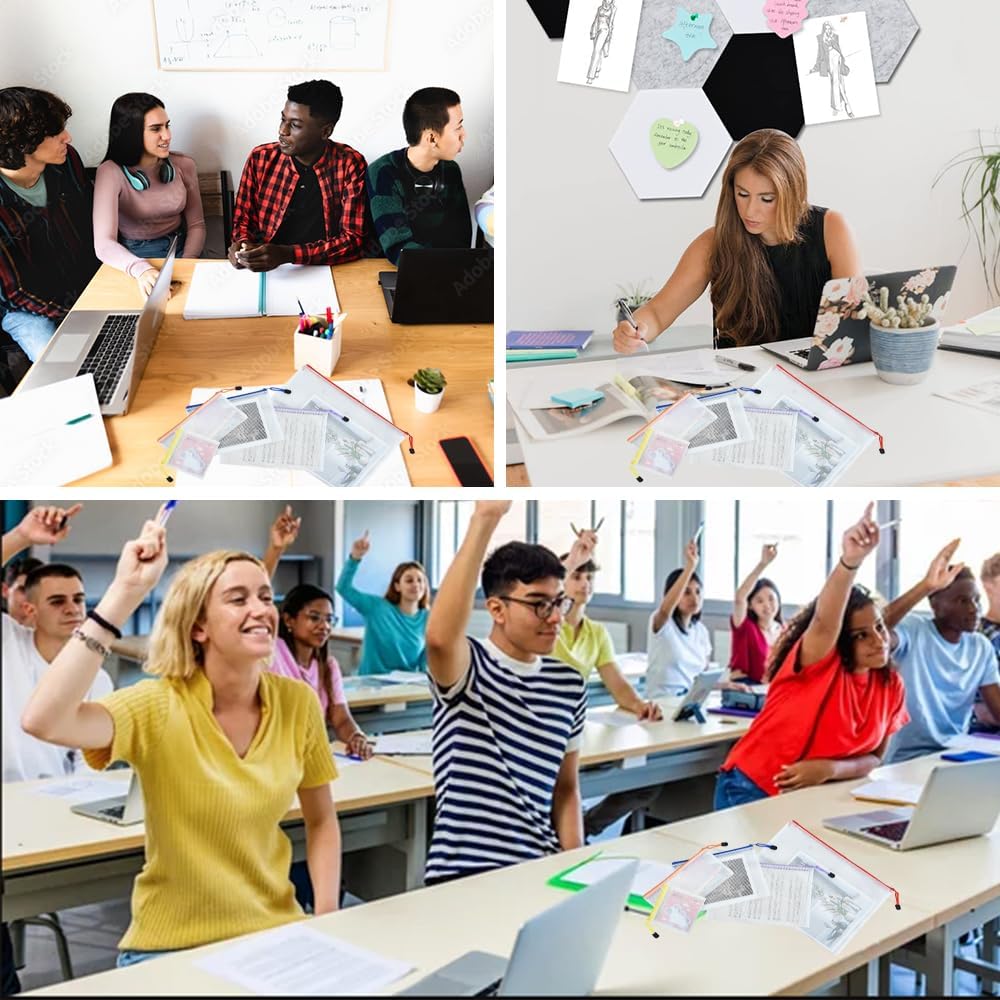 Vuzvuv 34pcs Mesh Zipper Pouch Set ,8 Sizes Plastic Document Pouch with Label Stickers,8 Colors Waterproof Document Mesh Bags for File, Makeup, Board Game School Office Home Travel Storage