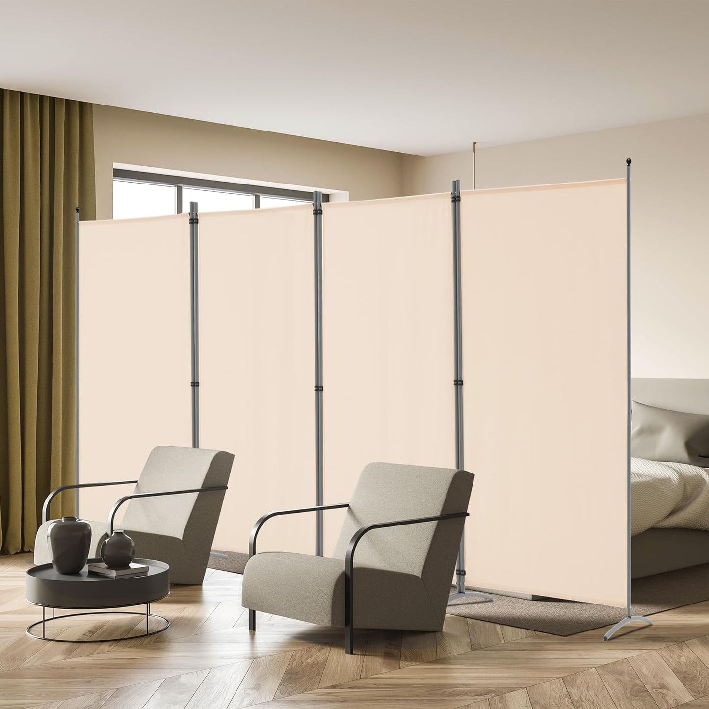 Spurgehom 4 Panel Room Divider Folding Privacy Screen, Freestanding Fabric Partition Portable Room Partition Wall Dividers for Home Office Room Restaurant, 136" W X 72" H (Beige)