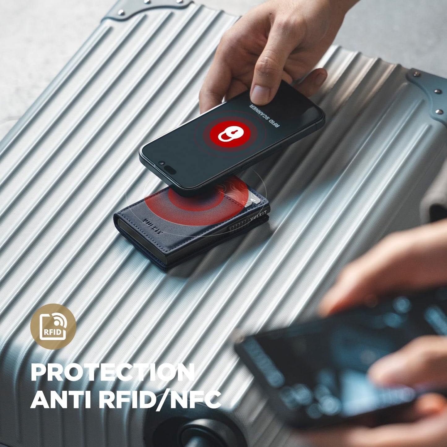 VULKIT Men's Wallet with ID Window Premium Leather Wallets RFID Blocking Minimalist Wallet Pop Up Card Holder Magnetic Closure