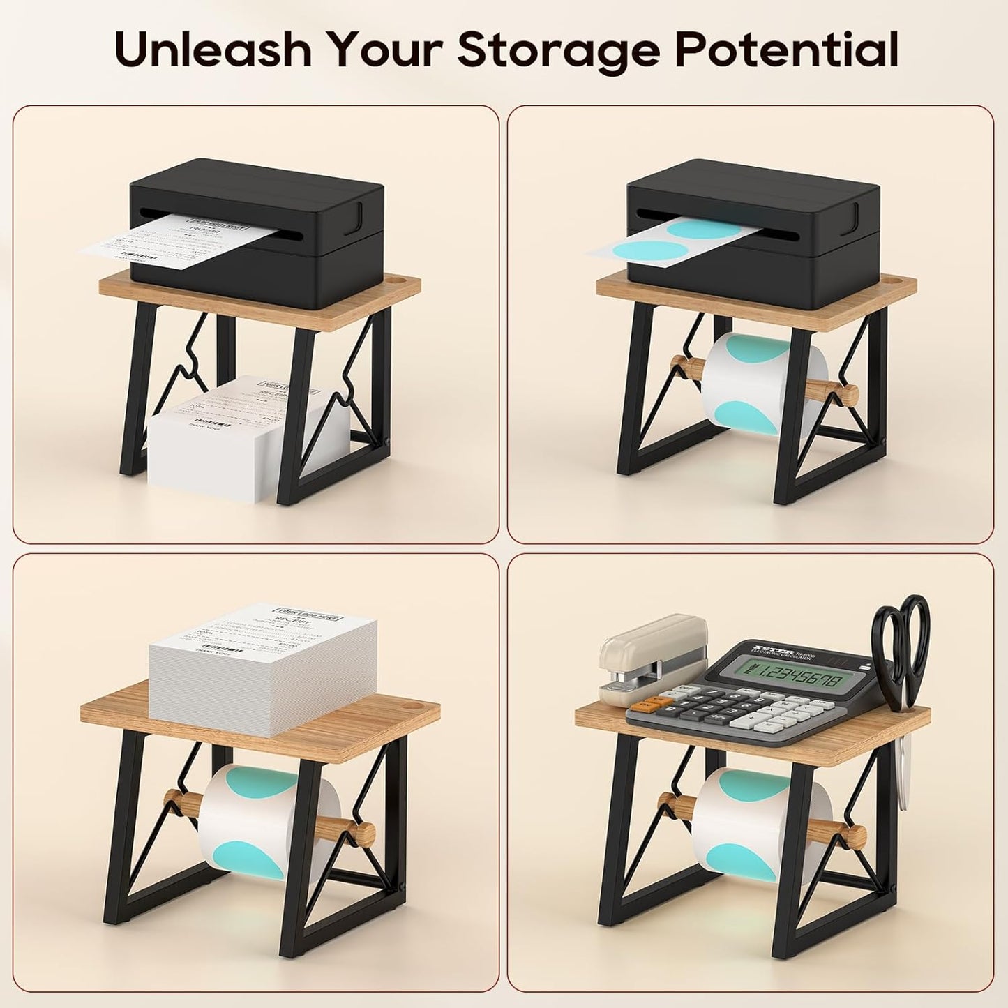 Label Holder for Rolls and Fan-fold Labels, Wooden Label Stand for Shipping Label Printer, Sticker Roll Holder Thermal Printer Accessory for Home, Office