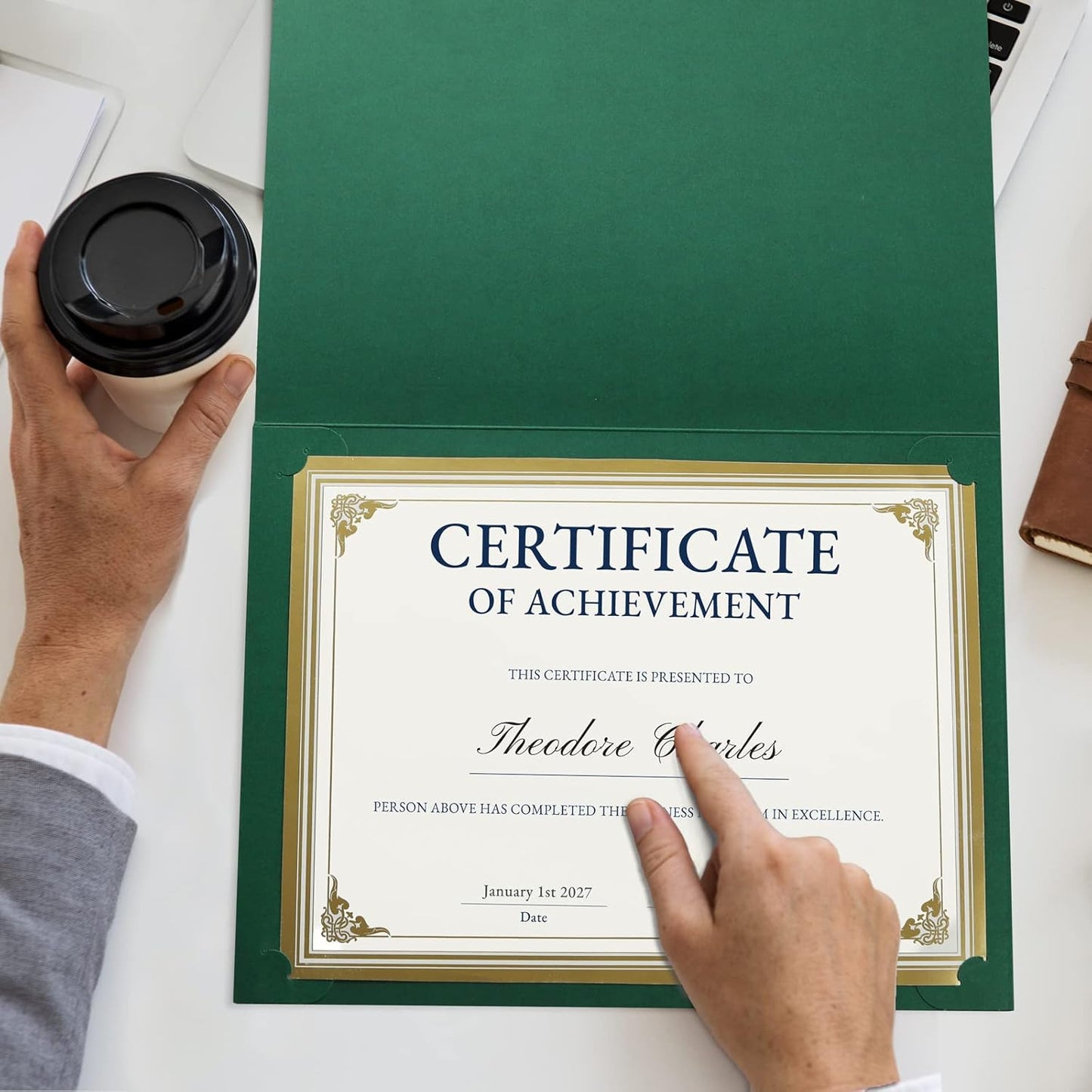 SUNEE 30 Packs Green Certificate Holders for 8.5x11 Award Certificates, Certificate Covers with Gold Foil Border