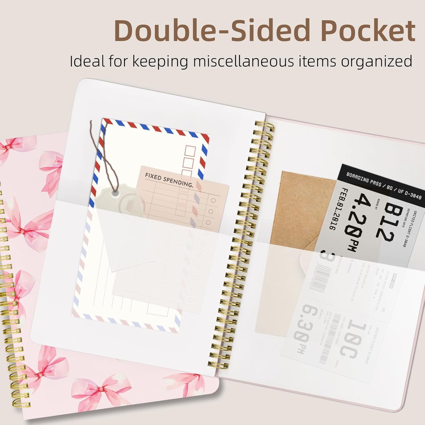 Cute Spiral Notebook journal B5 Aesthetic Pretty Design for Women Girls Kawaii with Pocket, 10 x 7.2 inch, Lined, Bow Tie