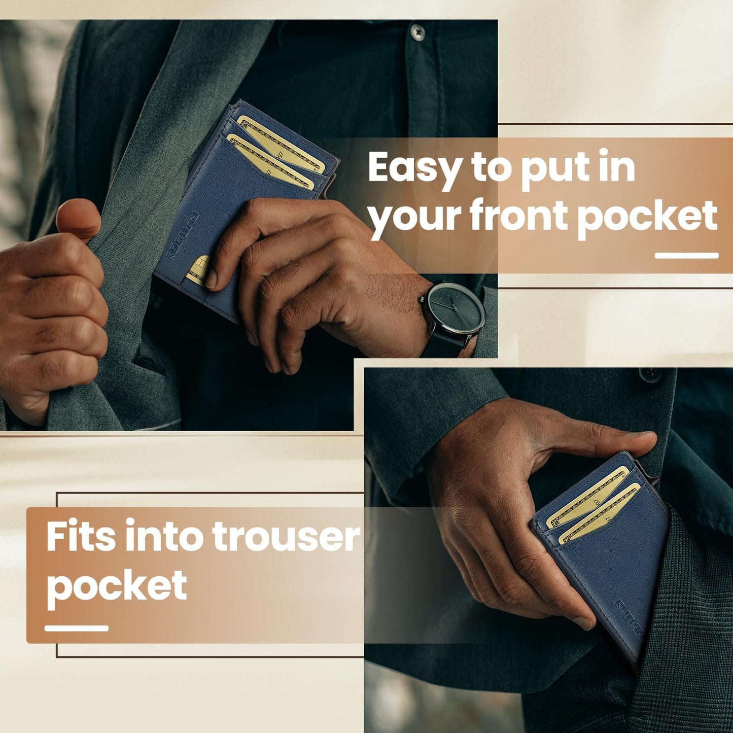 Slim Card Wallet for Men with ID Window – Minimalist RFID Wallet, Pop-Up Function, Ultra Thin Design, Metal Business Card Case Holds 8+ Cards, Gifts for Men, Men's Accessories