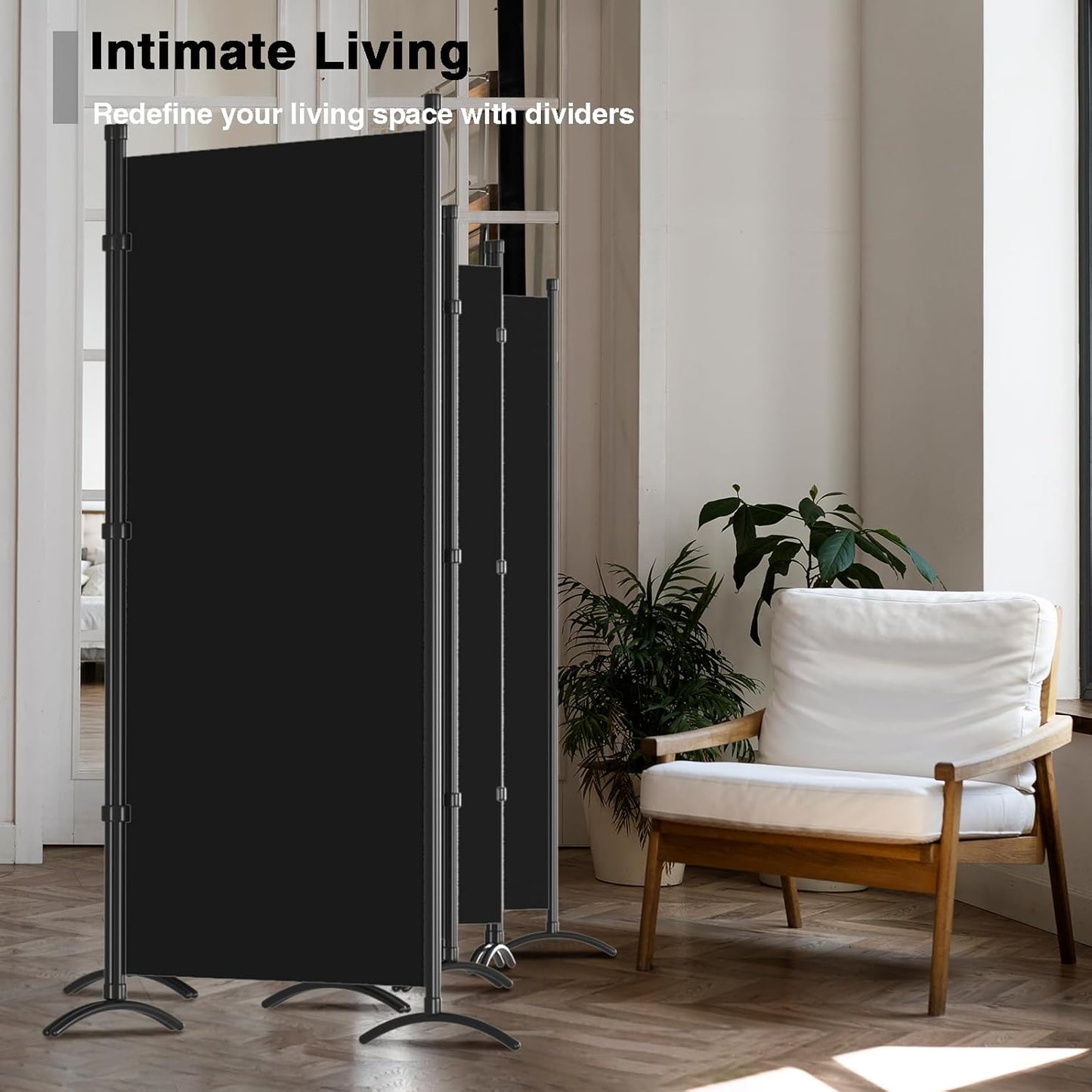 8 Panel Room Divider, Folding Privacy Panel Screens for Office Home Dorm Separation, Freestanding Patition Screen Fabric Panel Wall, Black