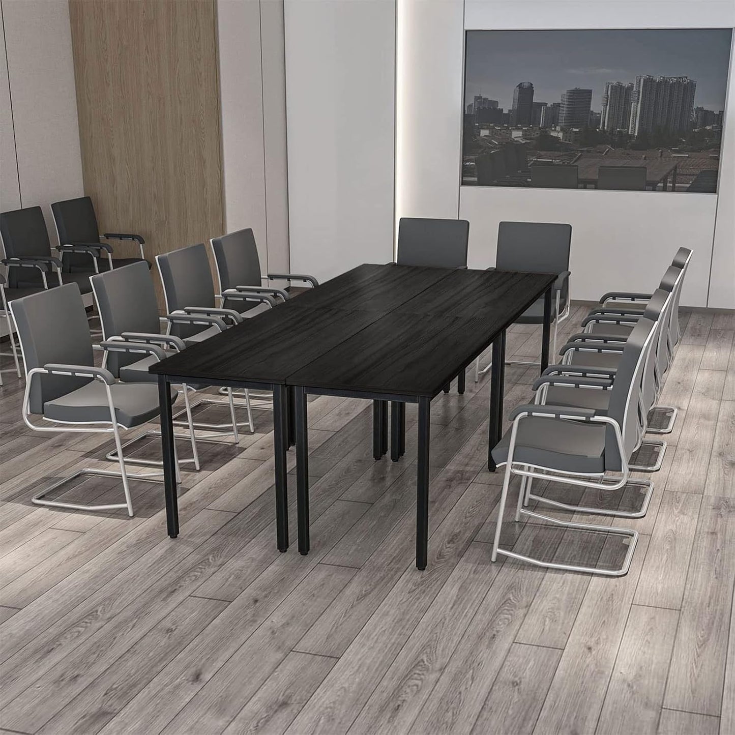 Bonzy Home Conference Tables 8ft Office Computer Desk for Meeting Room Study Writing Printer Podcast Table for 4-8 People Modern Black 2PCS 94.4"x23.6"x29.5"