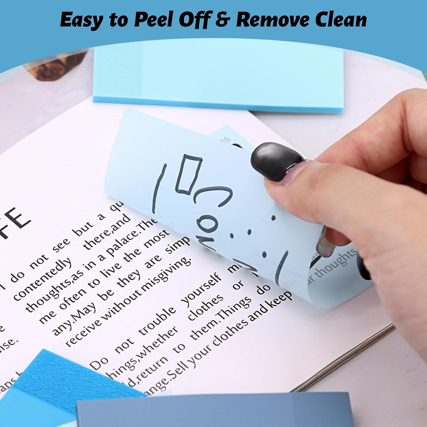 SYMDROMIA Transparent Sticky Notes, 3"x3" Clear Post Translucent Sticky Notes with See Through Self-Adhesive Sticky Pads for Office School College Supplies,800 Sheets Ocean Blue