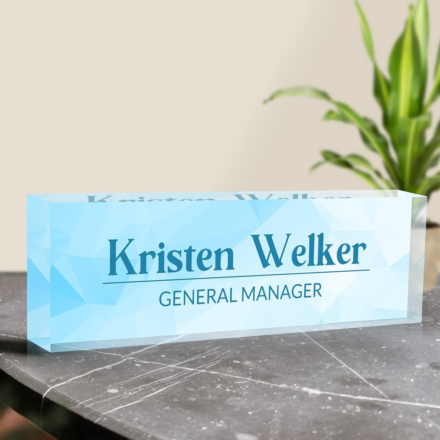 Desk Name Plate Personalized, Premium Business Modern Blue Acrylic Desk Name Plate, Personalized Name Plate for Desk, Office Decor for Women or Men Coworkers, Boss, Employee, Teacher(Blue 1)
