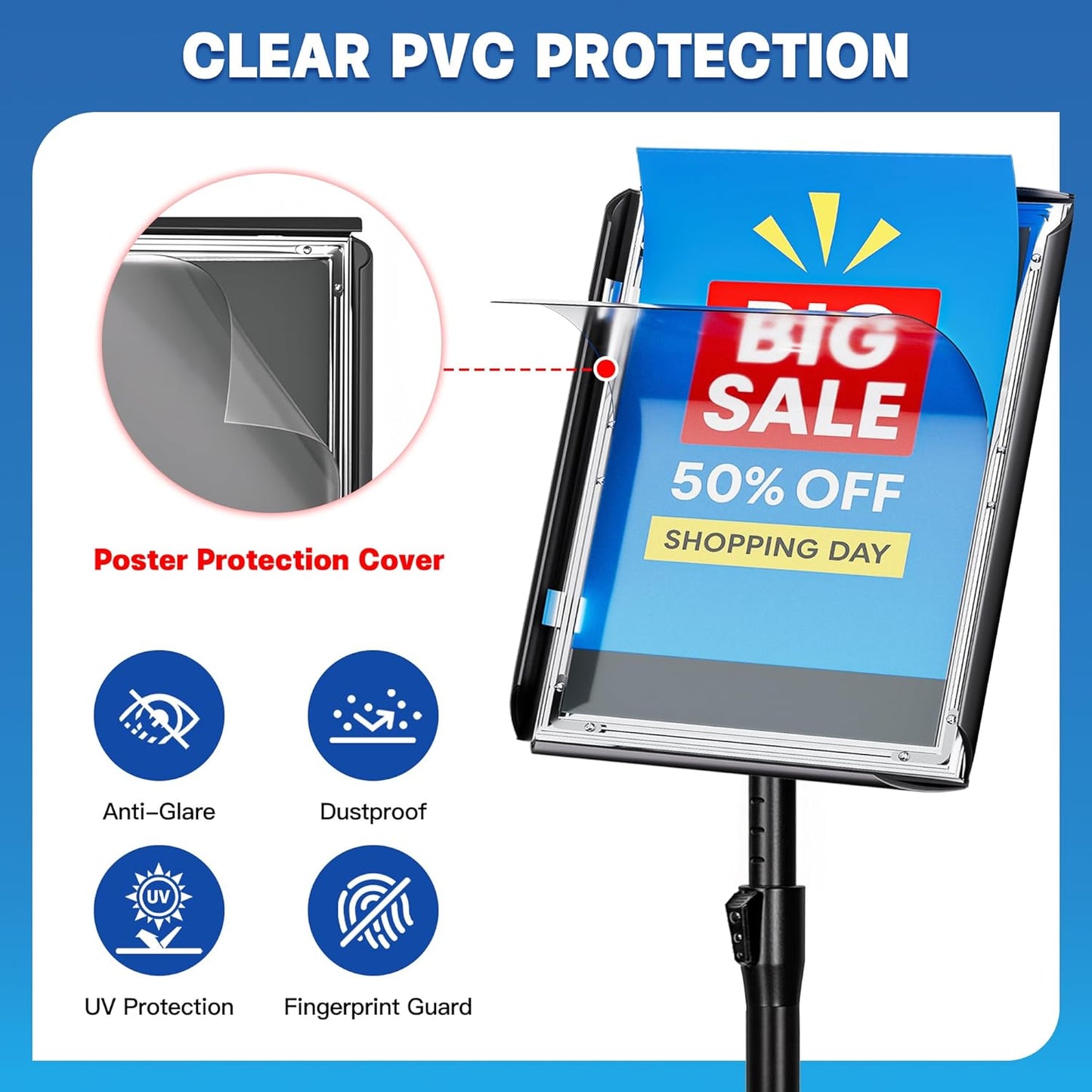 2Pack Sign Holder Stand - 8.5x11 Inch Adjustable Floor Standing Sign Stand for Display, Pedestal Poster Stand for Vertical & Horizontal View, Indoor & Outdoor Use for Business & Store - Black