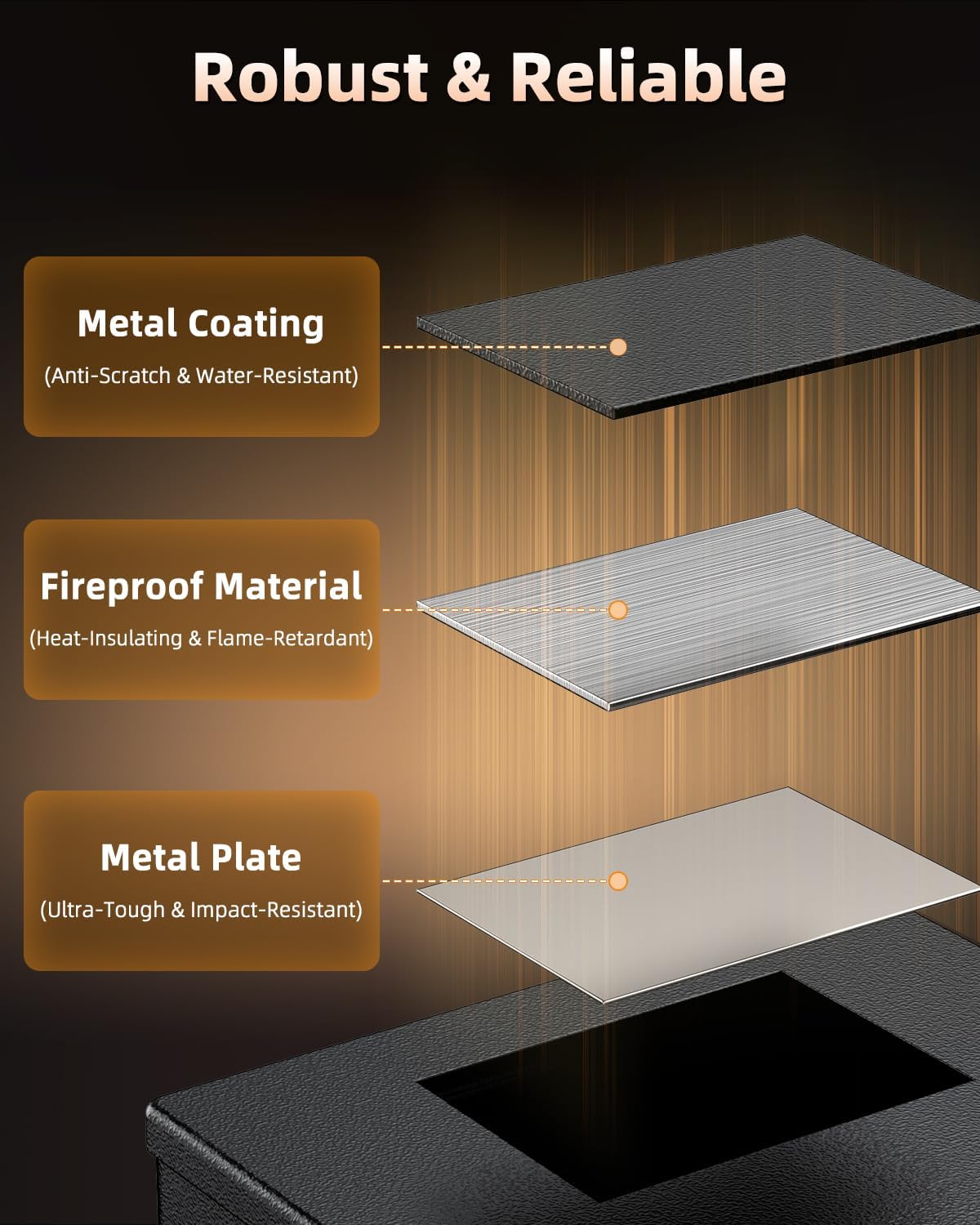 Uniclife Fireproof Document Box with Key Lock & Handle, 12.7" x 8.5" x 4.1" (NOT Fit A4 Paper), Medium Lock Box, Water-Resistant Safe Box for Valuables, Passports & Cash, Portable Security Metal Chest