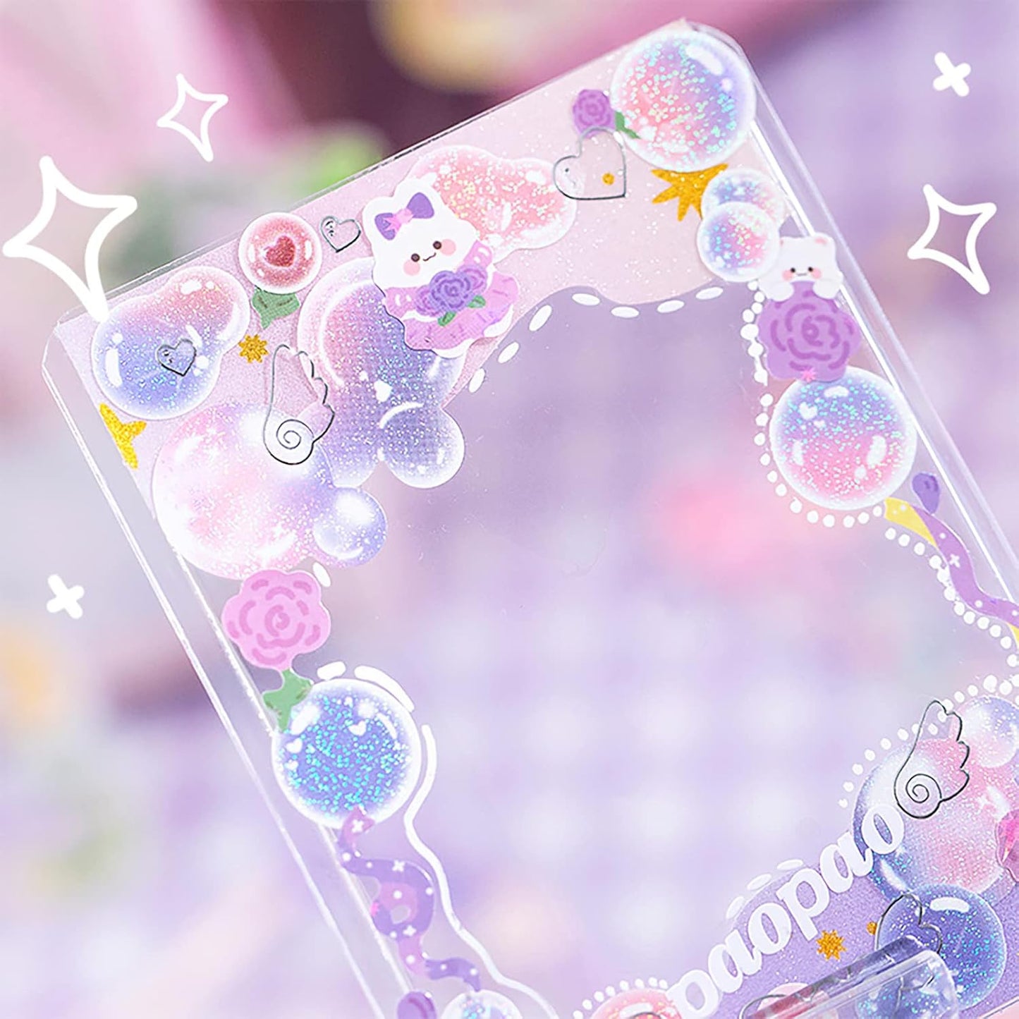 Doraking Colorful Sticker Book, 50 Sheets Shiny Love Bubble Heart Butterfly Ribbon Cute Stickers for Junk Journal Arts Craft Greeting Cards Scrapbook Supplies Home Decoration, DIY Deco Stickers (A)