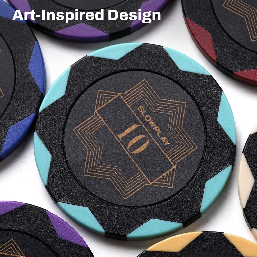 SLOWPLAY Nash Clay Poker Chips, 14 Grams Heavyweight Clay Composite, 40mm Large Chips in Bulk, Pack of 50 with Denomination of 500